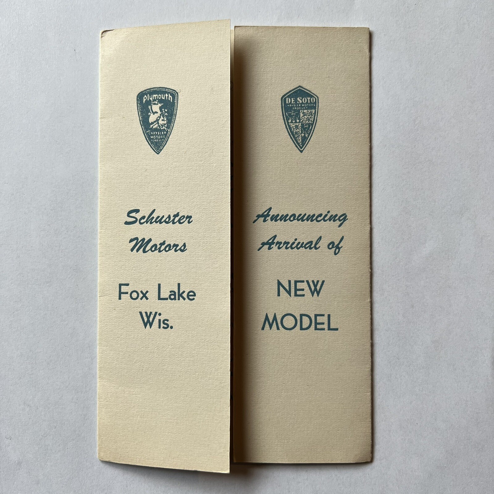 1947 SHUSTER MOTORS PLYMOUTH DESOTO ADVERTISING BROCHURE FOX LAKE WISCONSIN