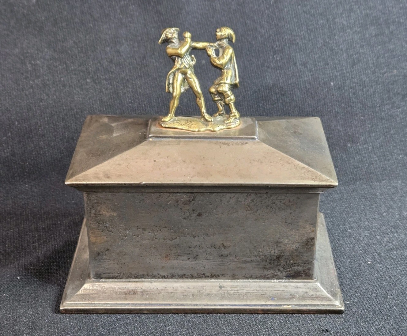 19th Century English Cast Iron Figural Tobacco Box ...Fighting Frenchman RARE