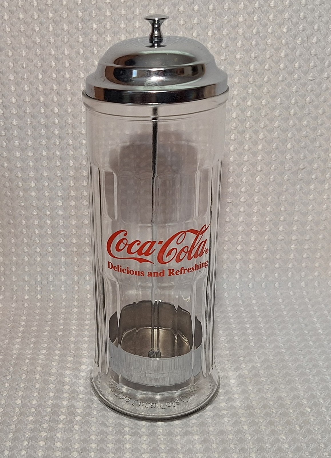 Vintage 1992 Coca-Cola Diner Glass Straw Dispenser Holder Container Chrome Top