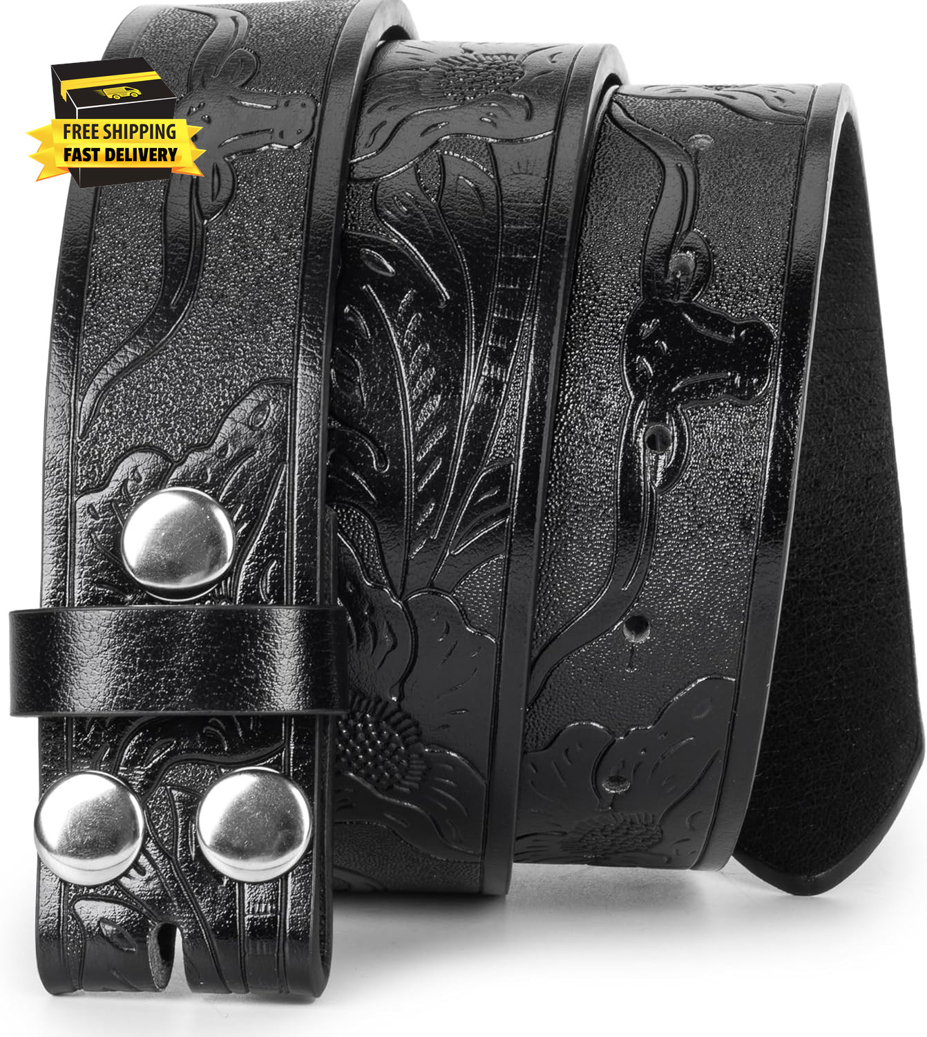Vintage Western Belt Strap without Buckle Longhorn-Bull-Embossed Cowboy Belt for