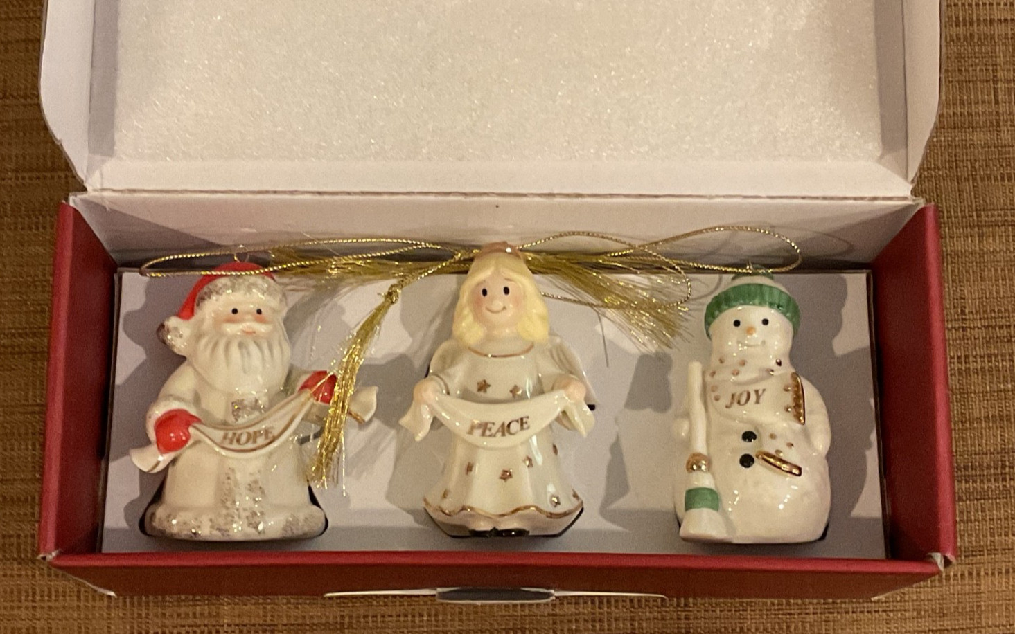 Retired NIB Lenox Festive Friends Set of 3 Ornaments Hope Peace Joy #805861