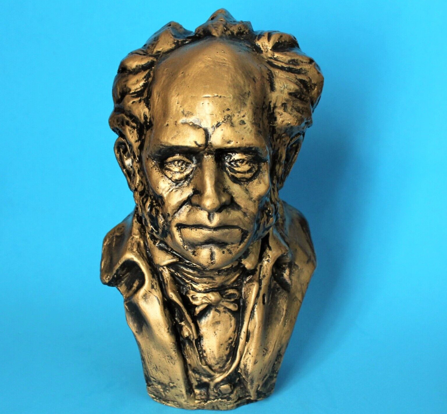 SCHOPENHAUER Golden Statue BUST Figure German PHILOSOPHER Sculpture PHILOSOPHY x