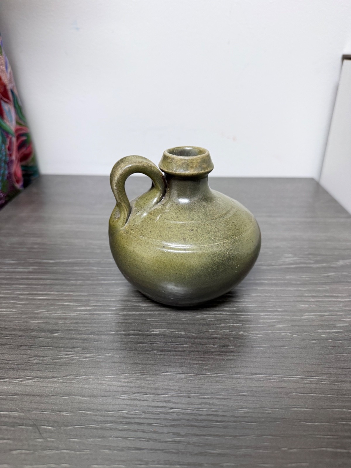 JUGTOWN WARE Pottery Frog skin  Green Small Jug 4.25”