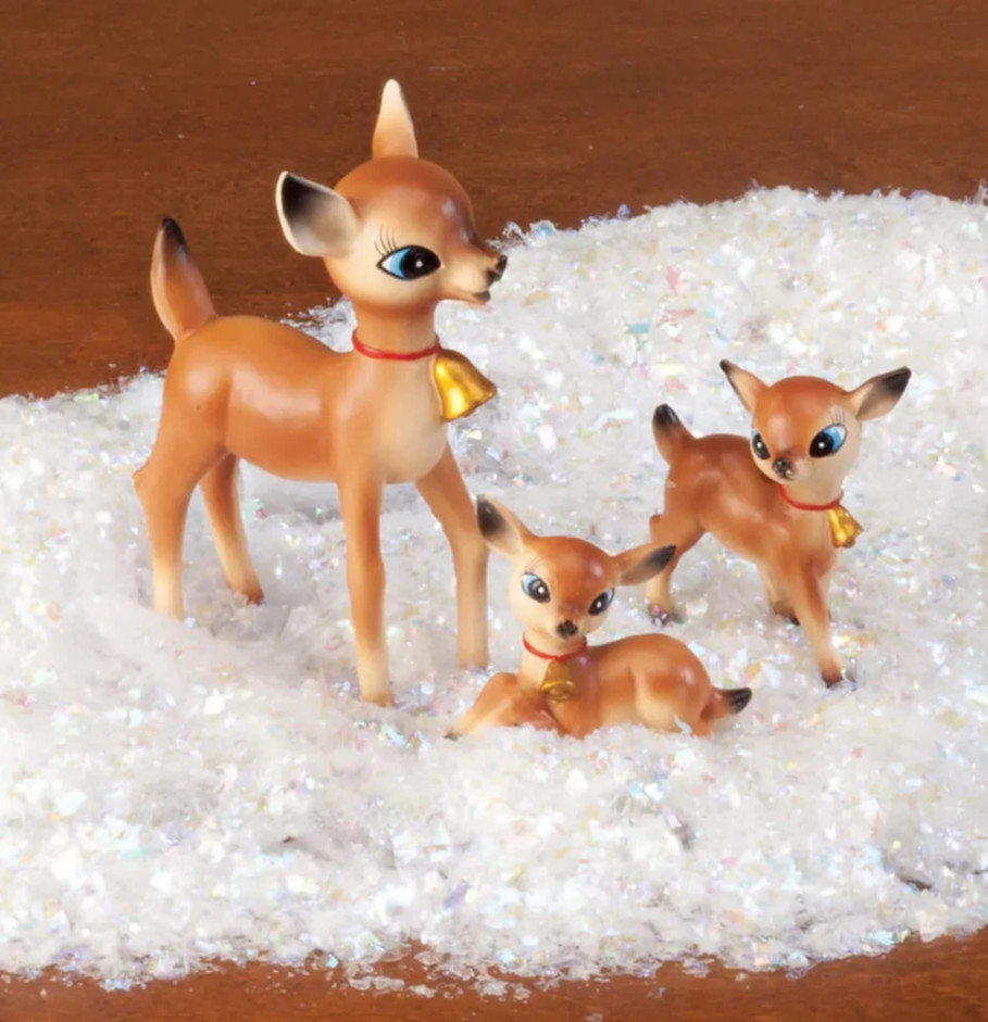 3 Pc Resin Reindeer Figurine Set Nostalgic XMAS Tabletop Mantel Decor