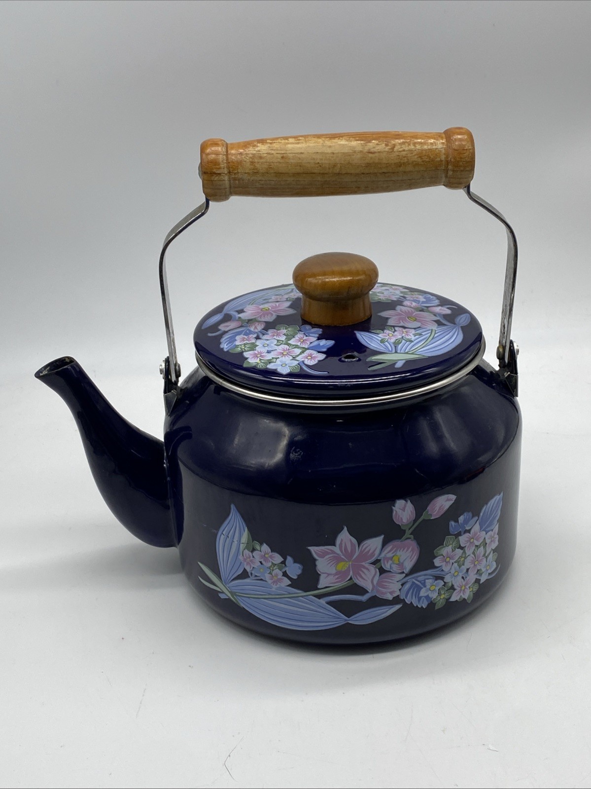 Vintage 1981 Gailstyn Sutton Enamel Kettle For Sakura Japan Blue Floral