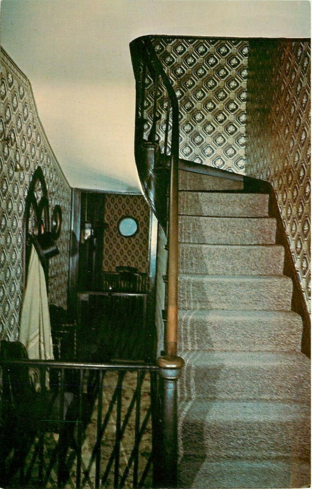 Original Walnut Stairway Abraham Lincoln Home Springfield IL Illinois Postcard