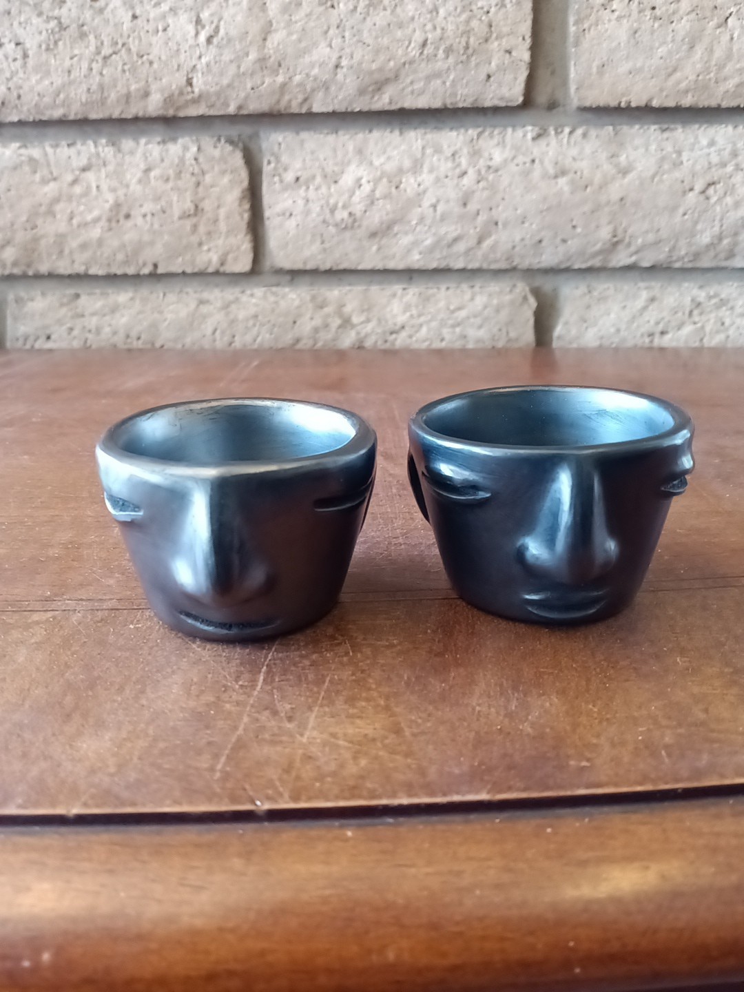 Vintage Blue Corn Pottery Black Native Small Face Cup Lot Of 2