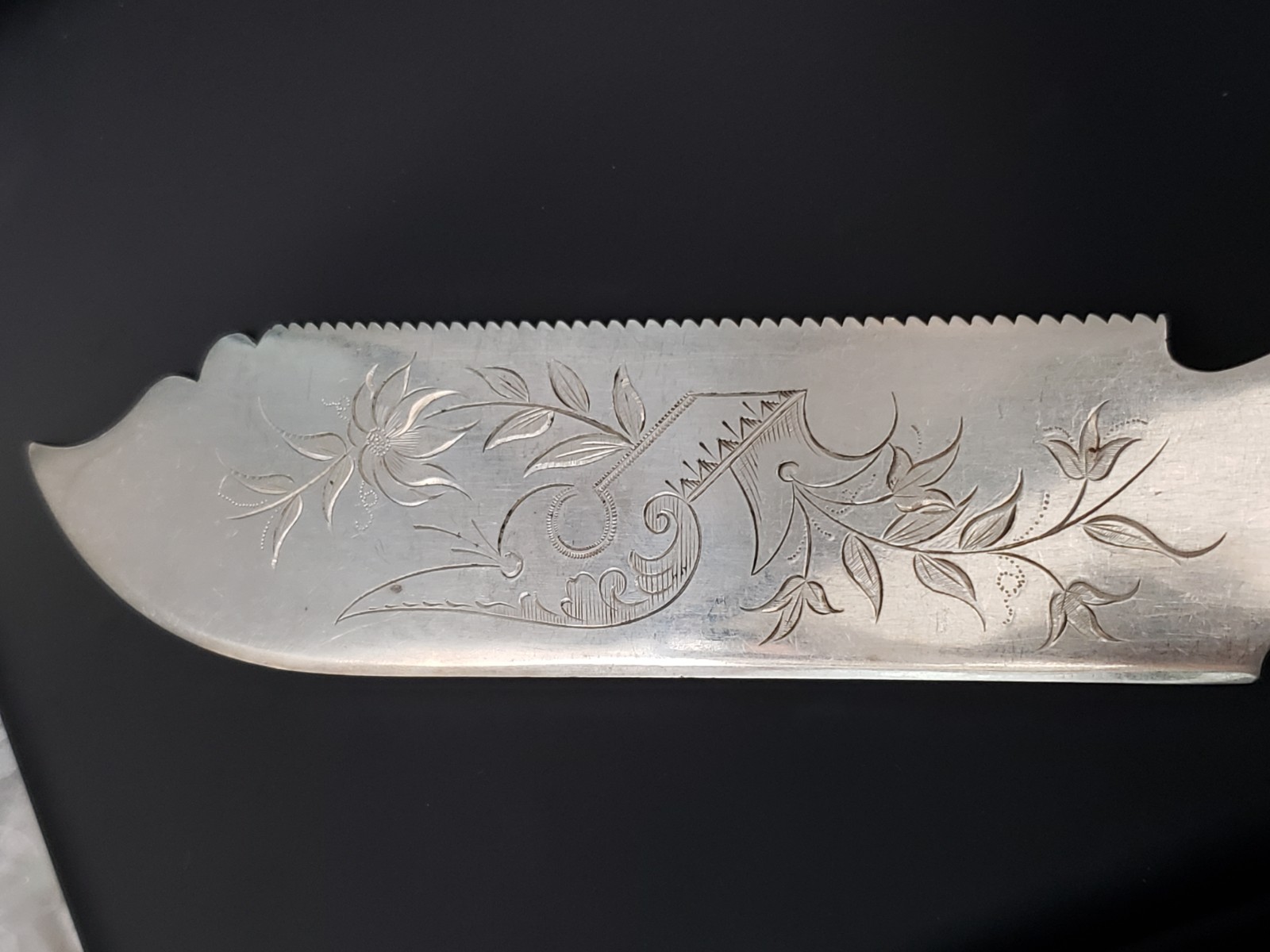 PRE CIVIL WAR ORNATE SILVER CAKE KNIFE 11.25\
