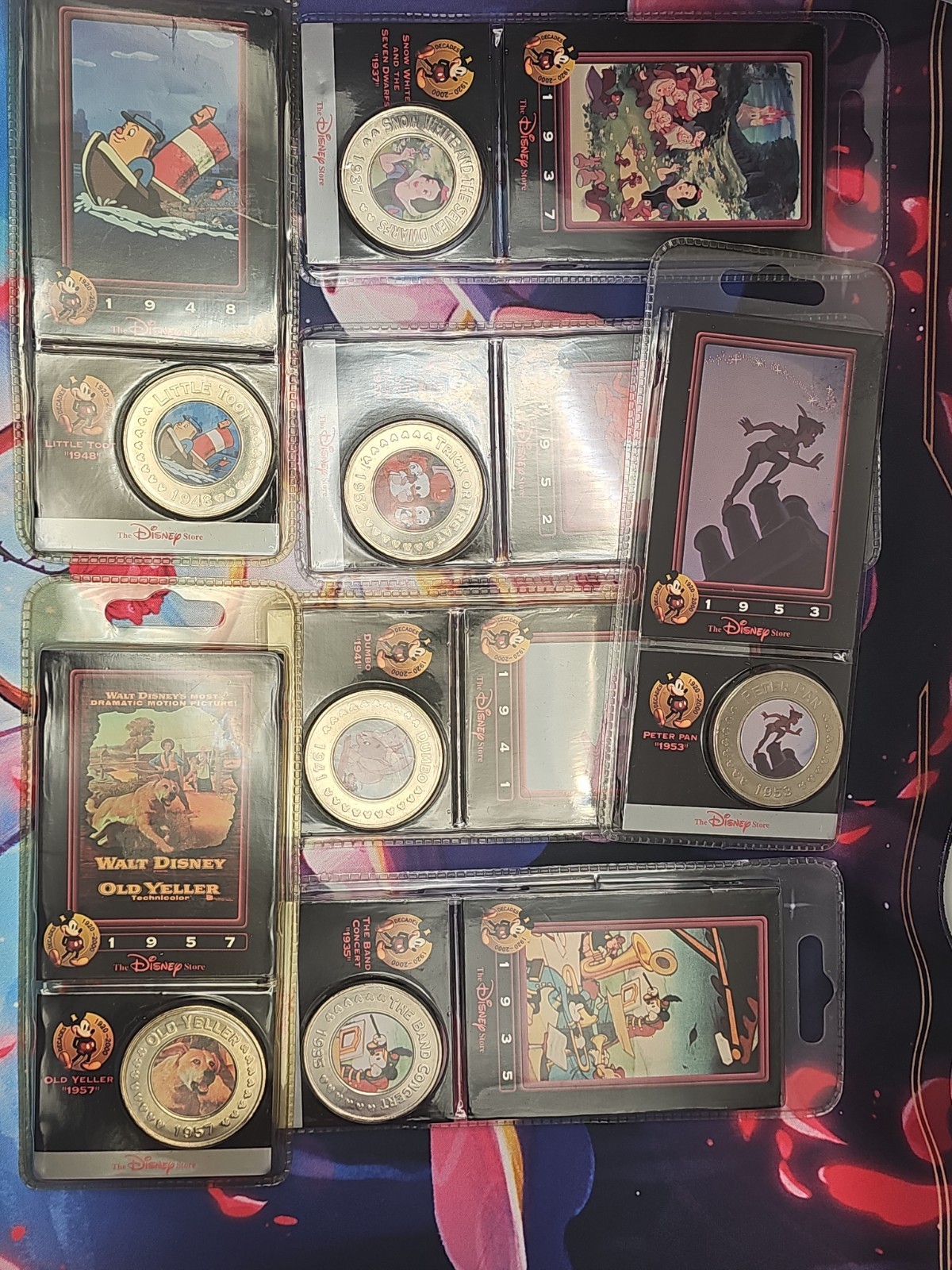 Disney Store Through the Decades Collector Coin & Card Lot 8 Vintage Sets