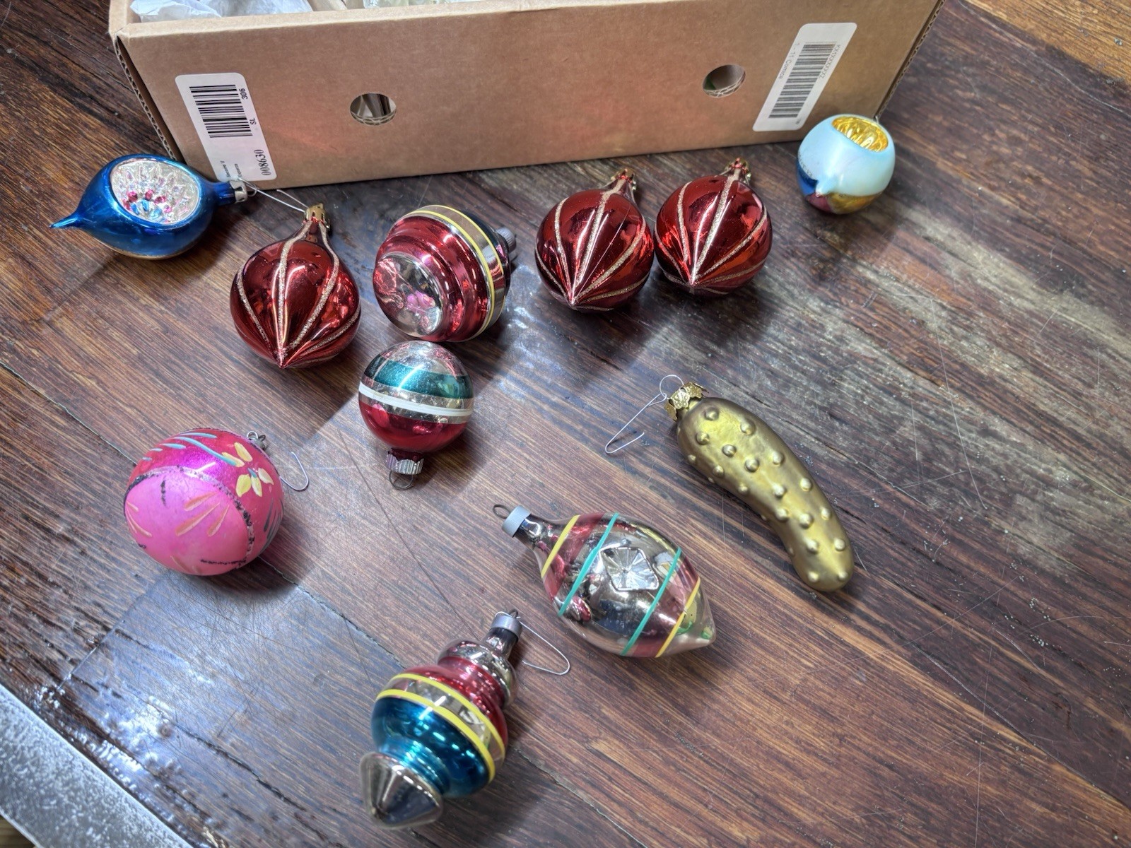 Lot Of 11 Vtg Glass Christmas Ornaments Shiny Brite Striped Frosted, Atomic Lot Of 11 Vtg Glass Christmas Ornaments Shiny Brite Striped Frosted, Atomic