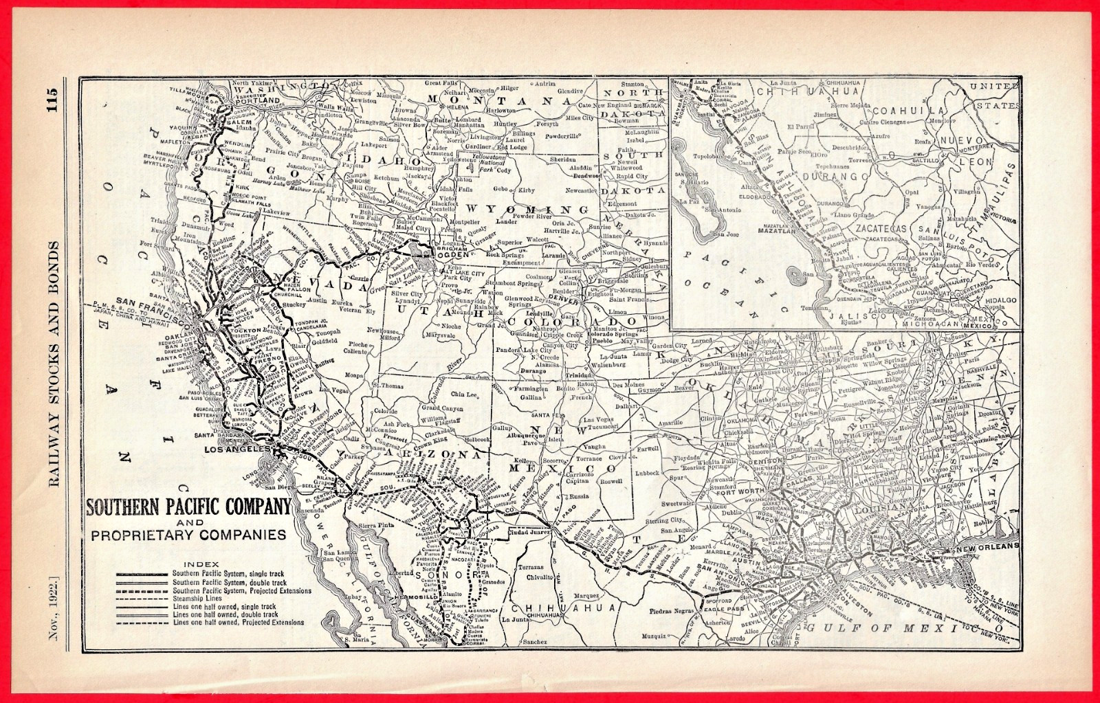 1922 Southern Pacific Railroad Company and Proprietary Companies Map