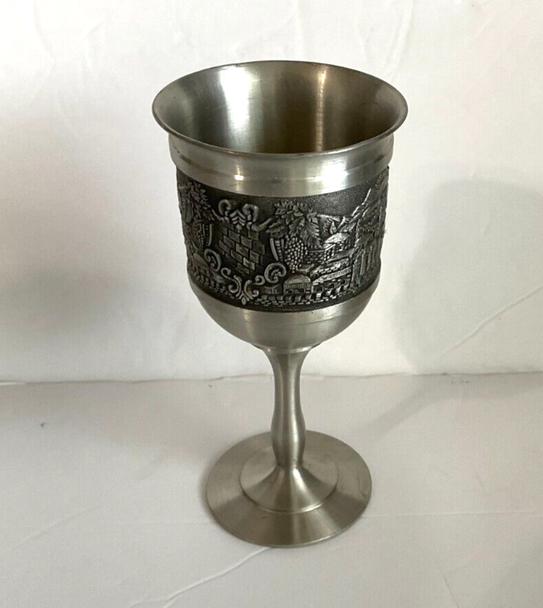 Judaica Collection - Jacob Rosenthal Pewter Kiddush Cup With Scene 5 3/4”H