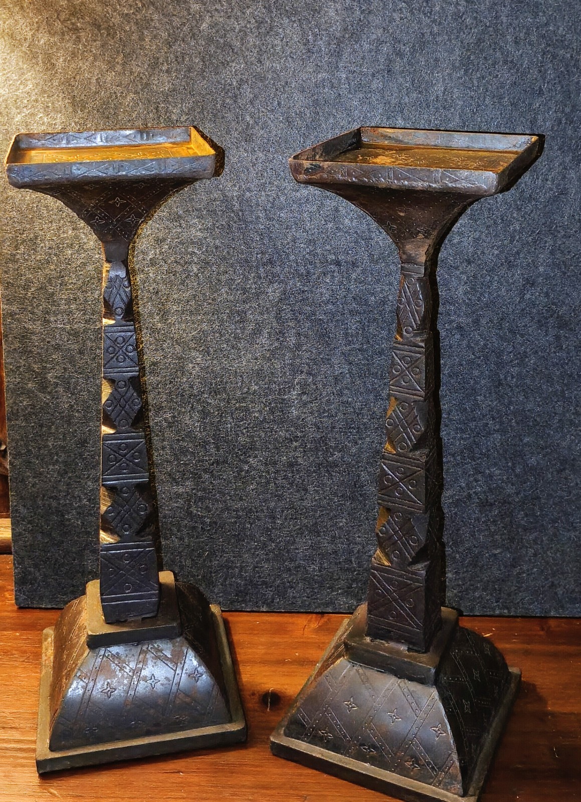 Vintage Pair of Heavy Iron Candle Holders, 15 in. 