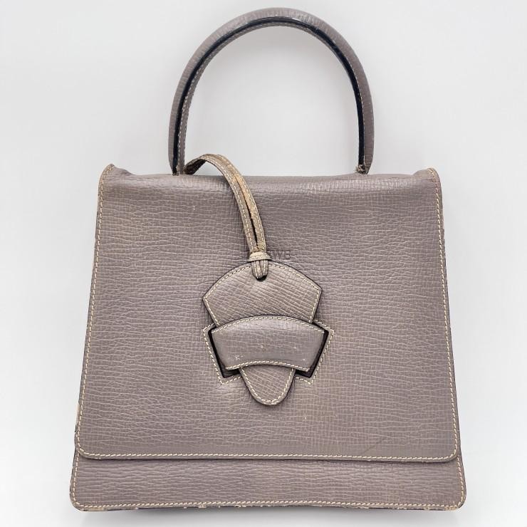 LOEWE Barcelona 2Way Leather Handbag Greige Gold Hardware Shoulder Bag (Ages 14+