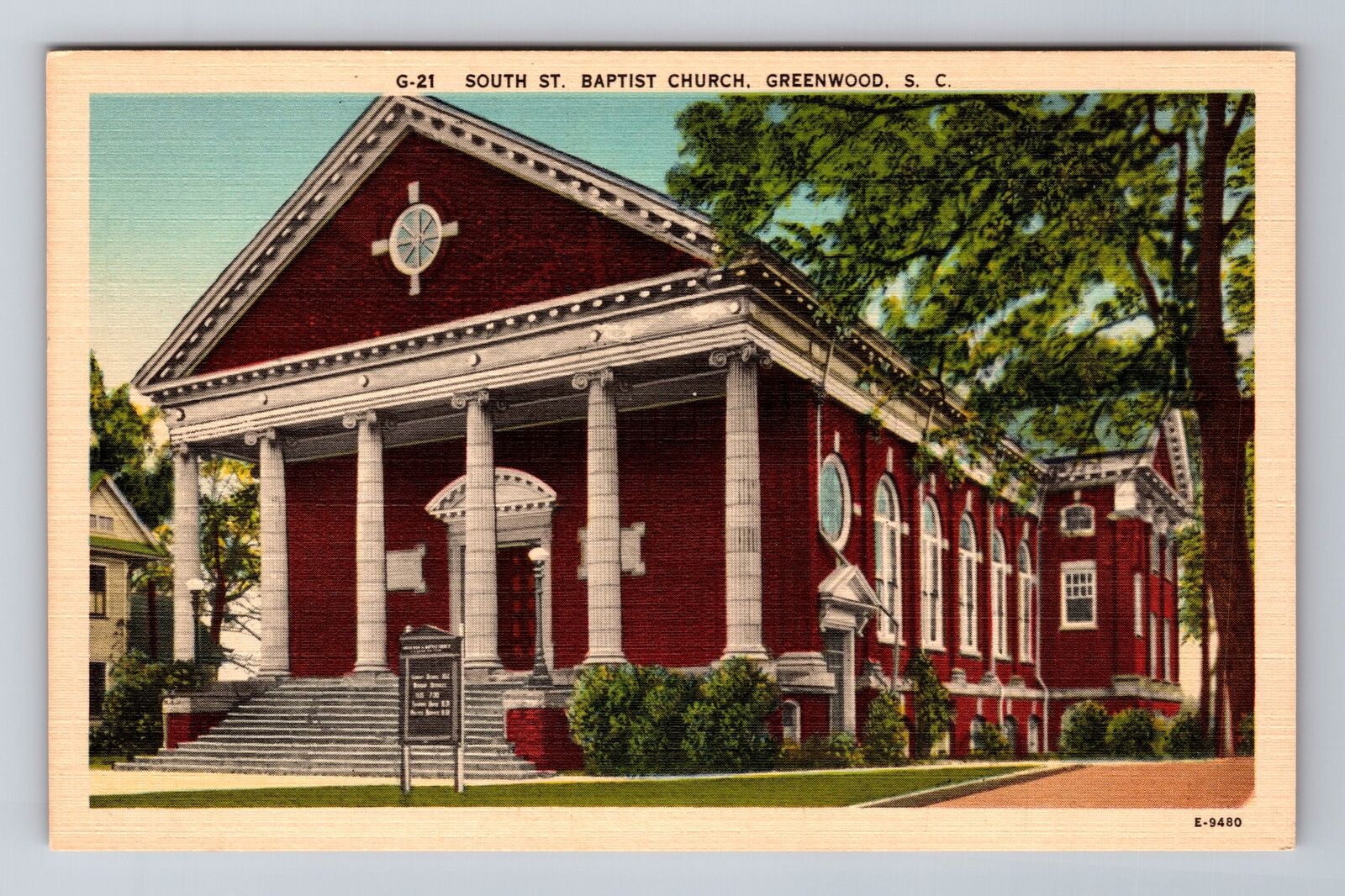 Greenwood SC-South Carolina, South St Baptist Church, Antique Vintage Postcard