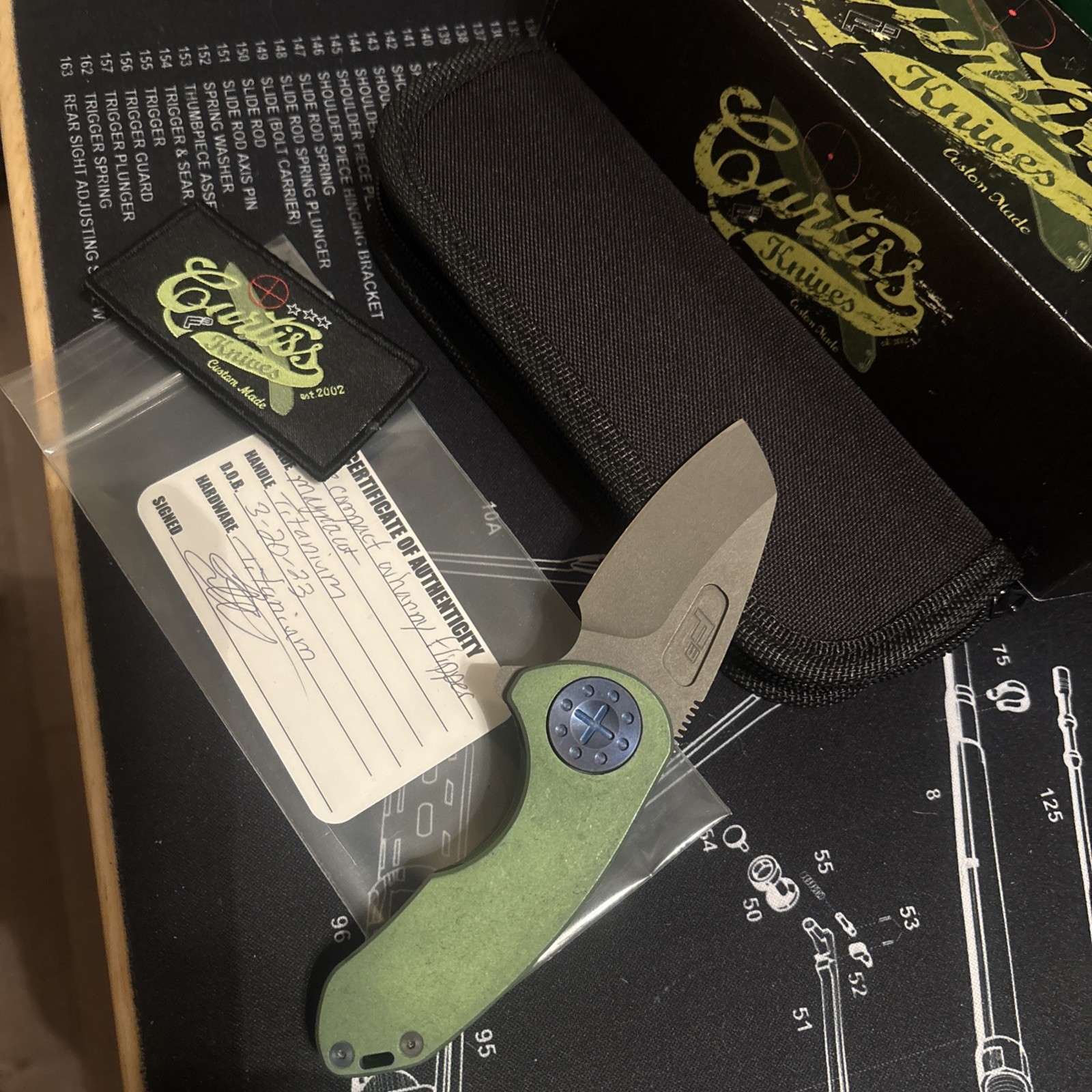 Curtiss Custom Knives Compact F3 Wharny Flipper, SPOT Pivot, Milled Ti/magnacut Curtiss Custom Knives Compact F3 Wharny Flipper, SPOT Pivot, Milled Ti/magnacut