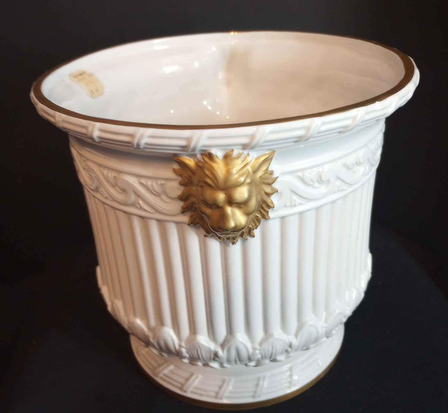 Vintage Italian White Porcelain Lion Cachepot Planter H&S Pogue Co Mid Century