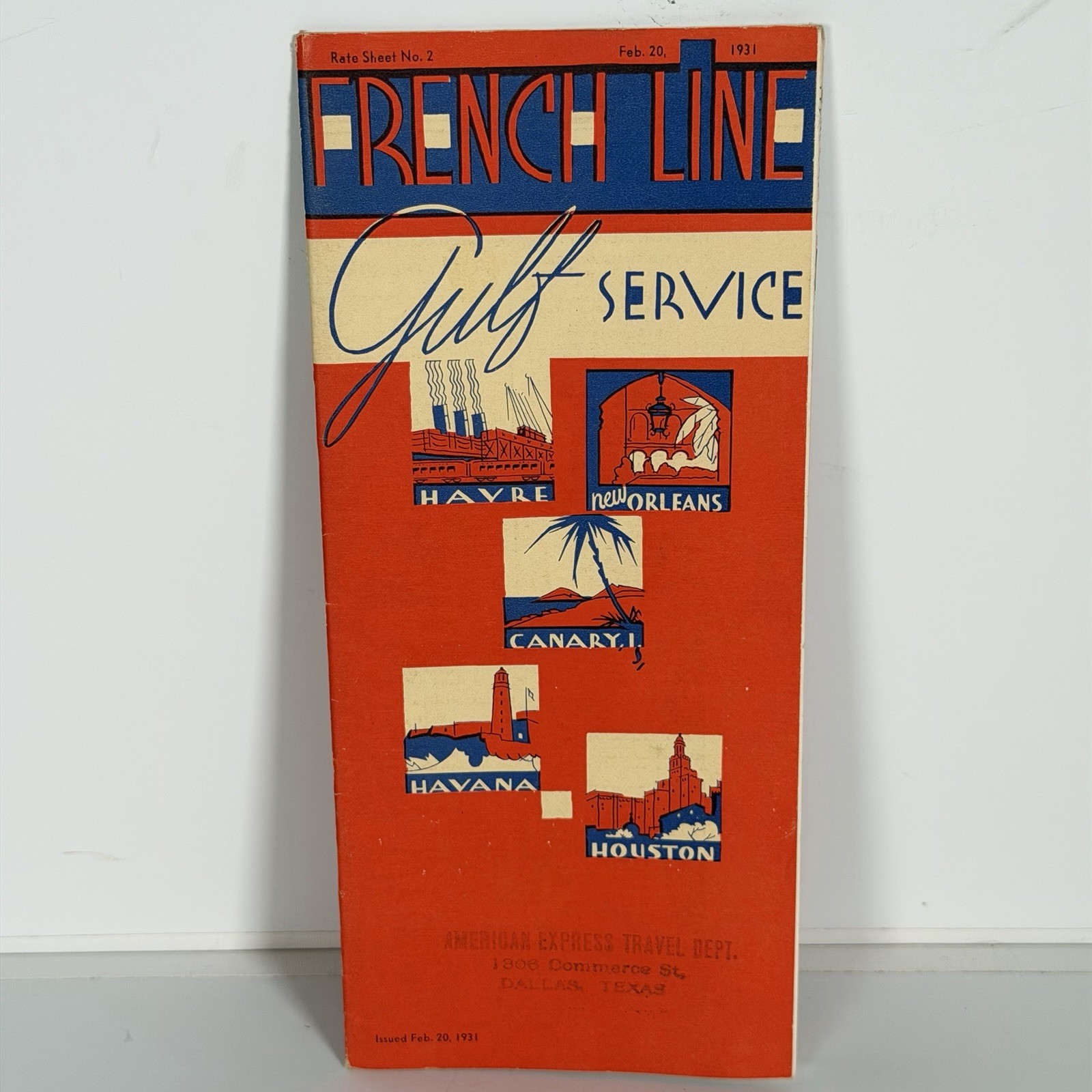 VTG 1931 French Line Gulf Service Art Deco Ocean Liner Brochure AmEx - USA