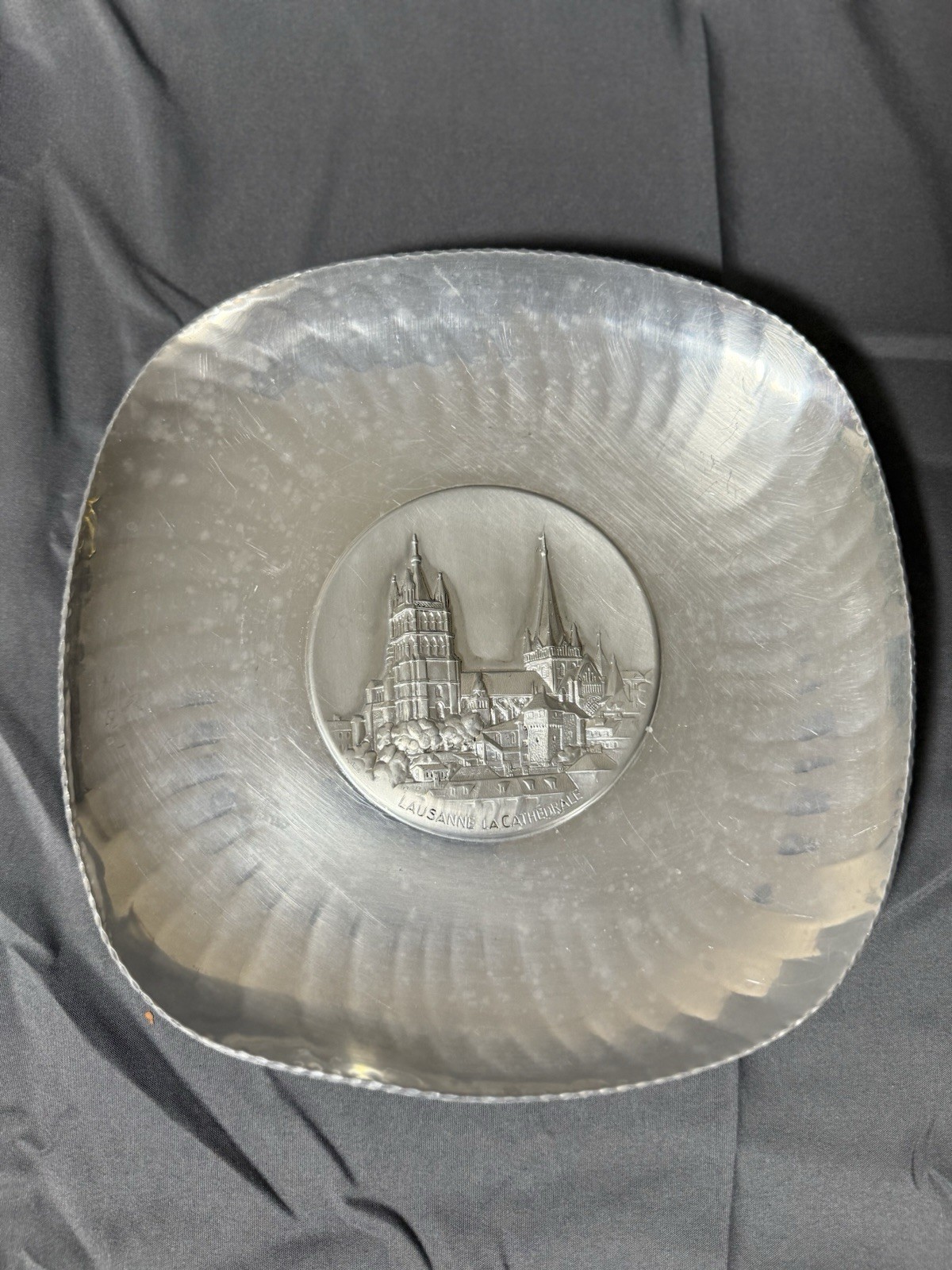 Vintage Lausanne La Cathédrale Switzerland Aluminum Relief Wall Plate – 9”