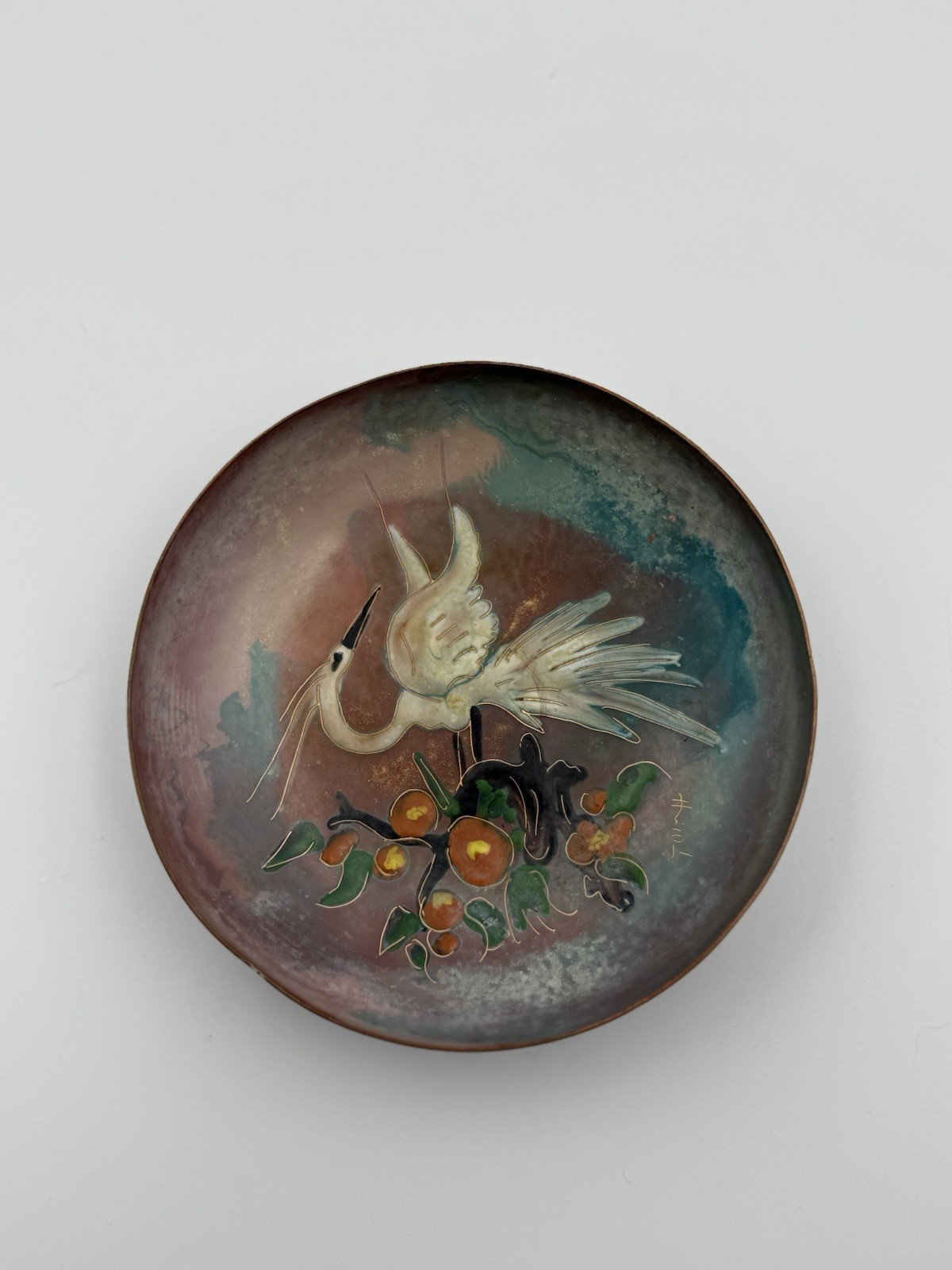 Rare Signed TH Pre-1975 Vietnamese Enamel Copper Footed Bowl – Crane Art