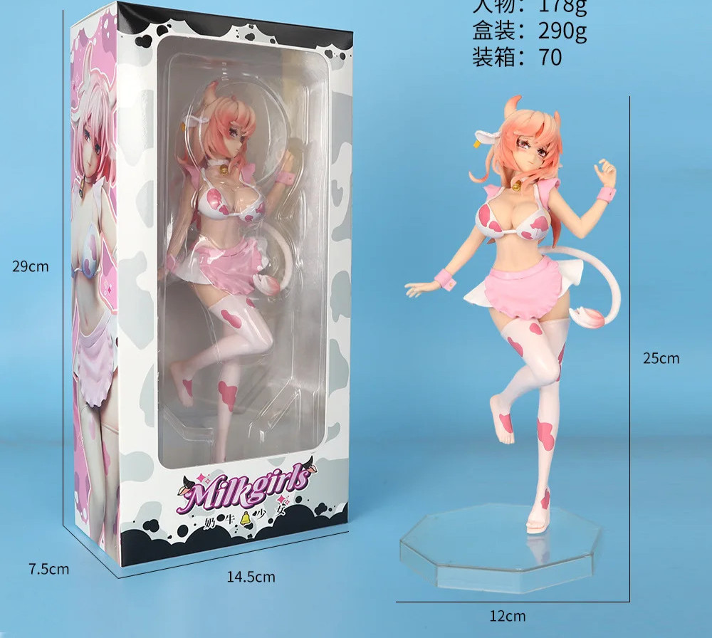 25cm Pink Cow Maid Anime Girl Figure Collectible Statue Desktop Model New Gift
