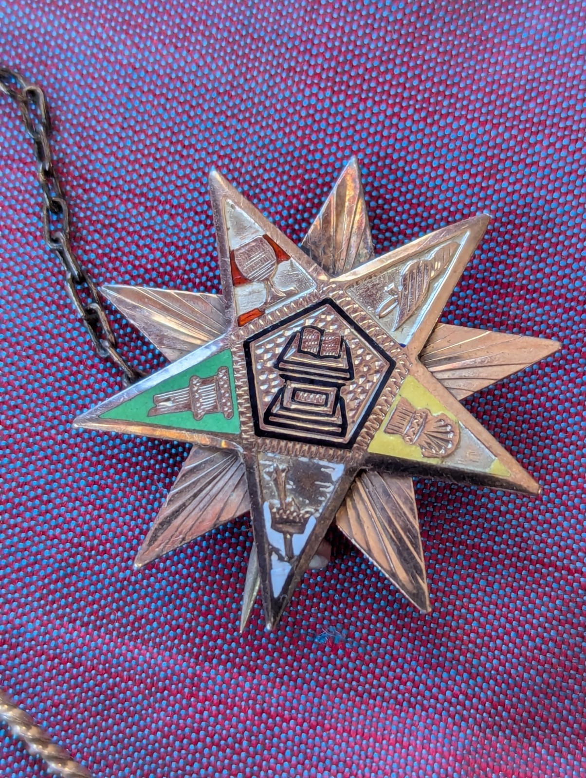 Victorian Masonic OES Order Of Eastern Star Pin 10K Gold Antique Enamel 