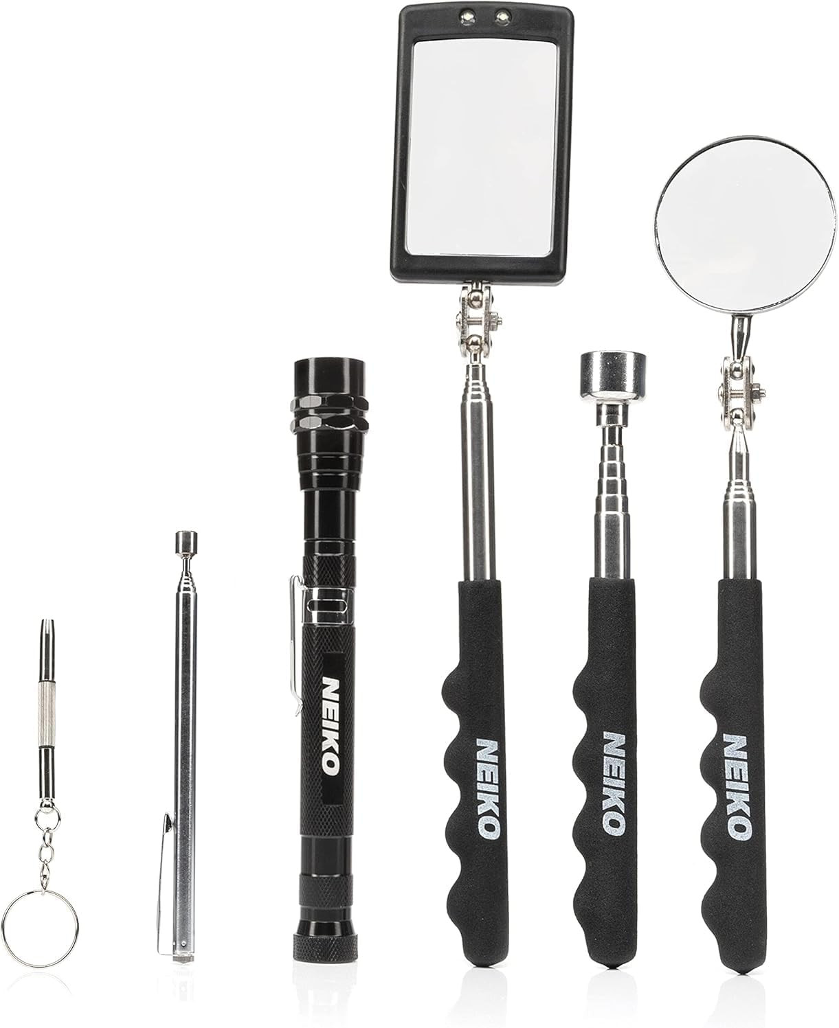 6-Piece Magnetic Pickup Tool Set with Telescoping Mirror & Flashlight