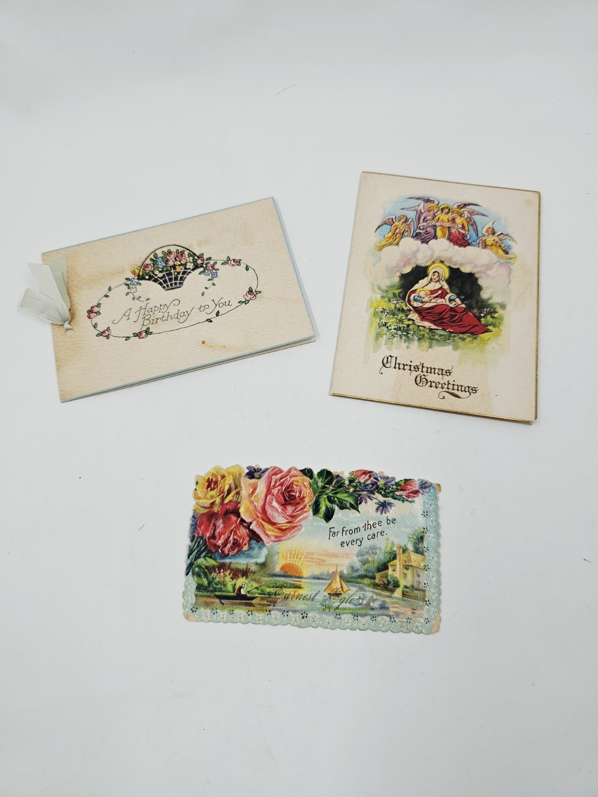 1927 Christmas Card, 1924 Birthday Card,  Calling Card W/ Hidden Name Lot Of 3