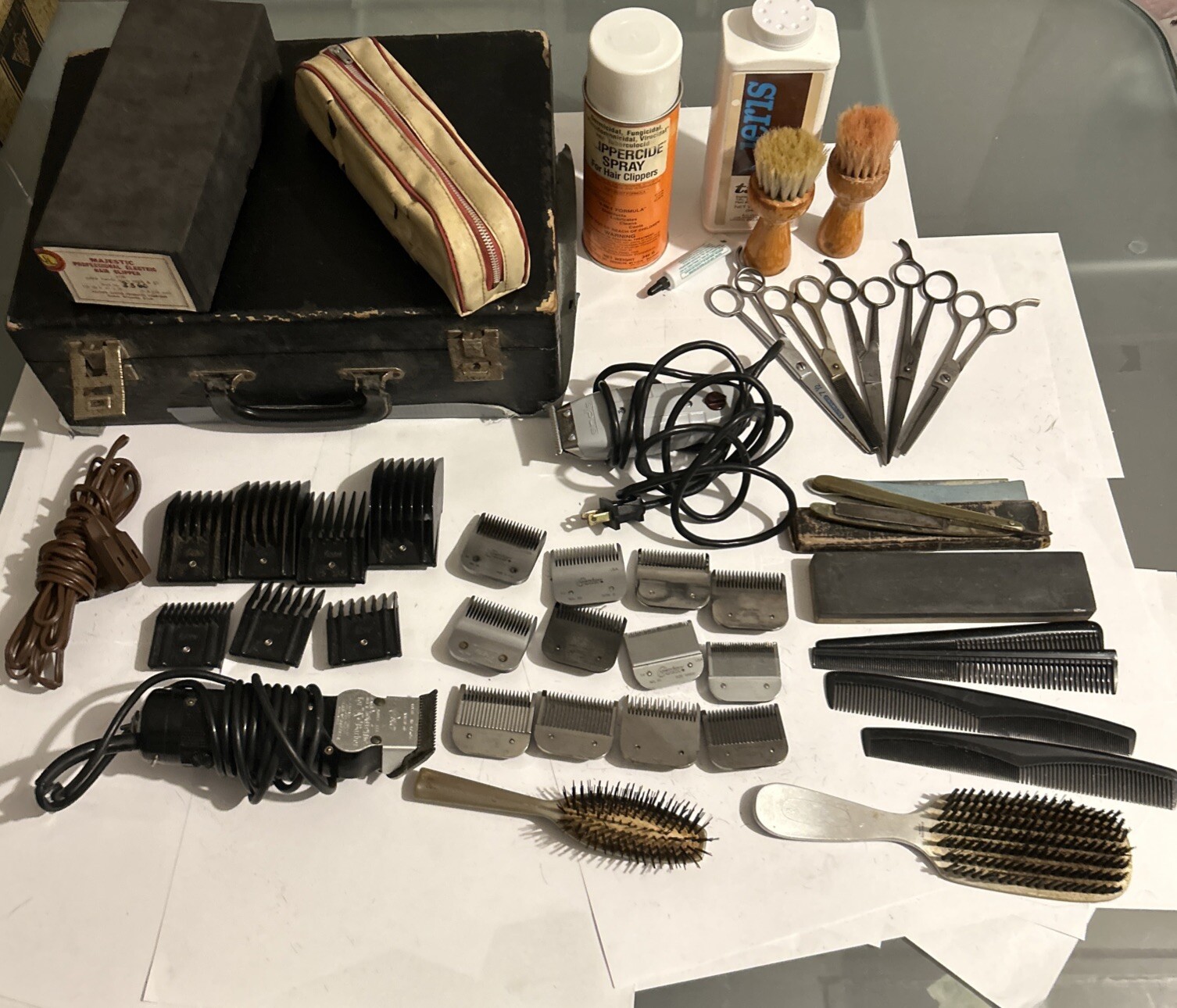 Vintage Lot Of Barber Equipment & Case - Clippers - Scissors - Brushes- OSTER 