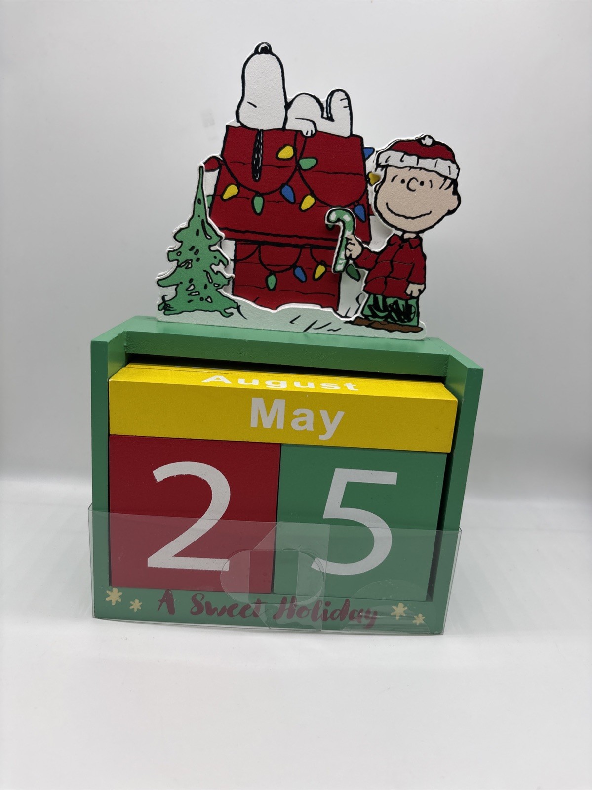 Peanuts Charlie Brown & Snoopy Christmas Calendar Wood Table Decor New (K/0619)