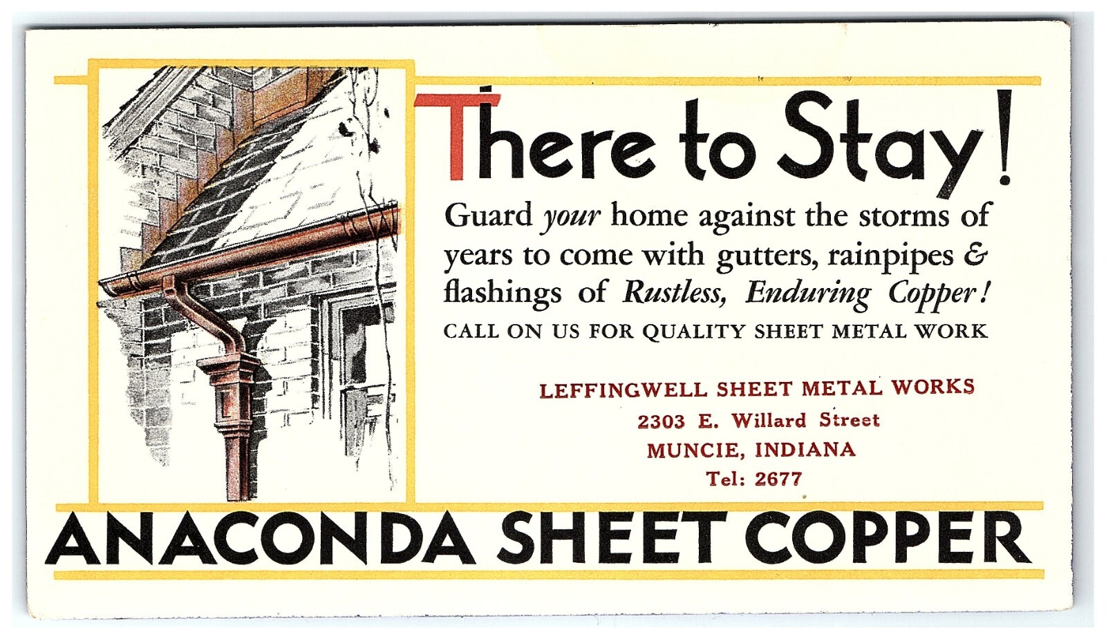 1930s-40s Blotter Anaconda Sheet Copper Leffingwell Metal Works Muncie IN