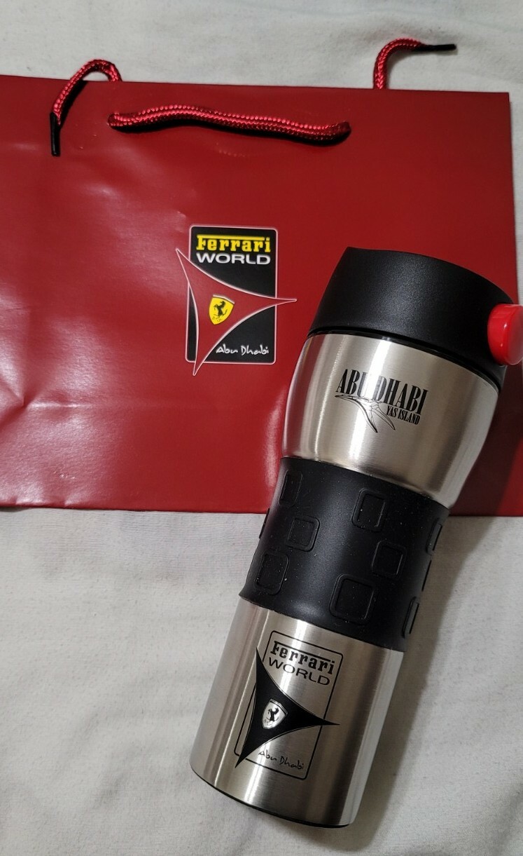 FERRARI WORLD COFFEE TEA THERMOS SOUVENIR GIFT MEMORABILIA TRAVEL UAE ABU DHABI 