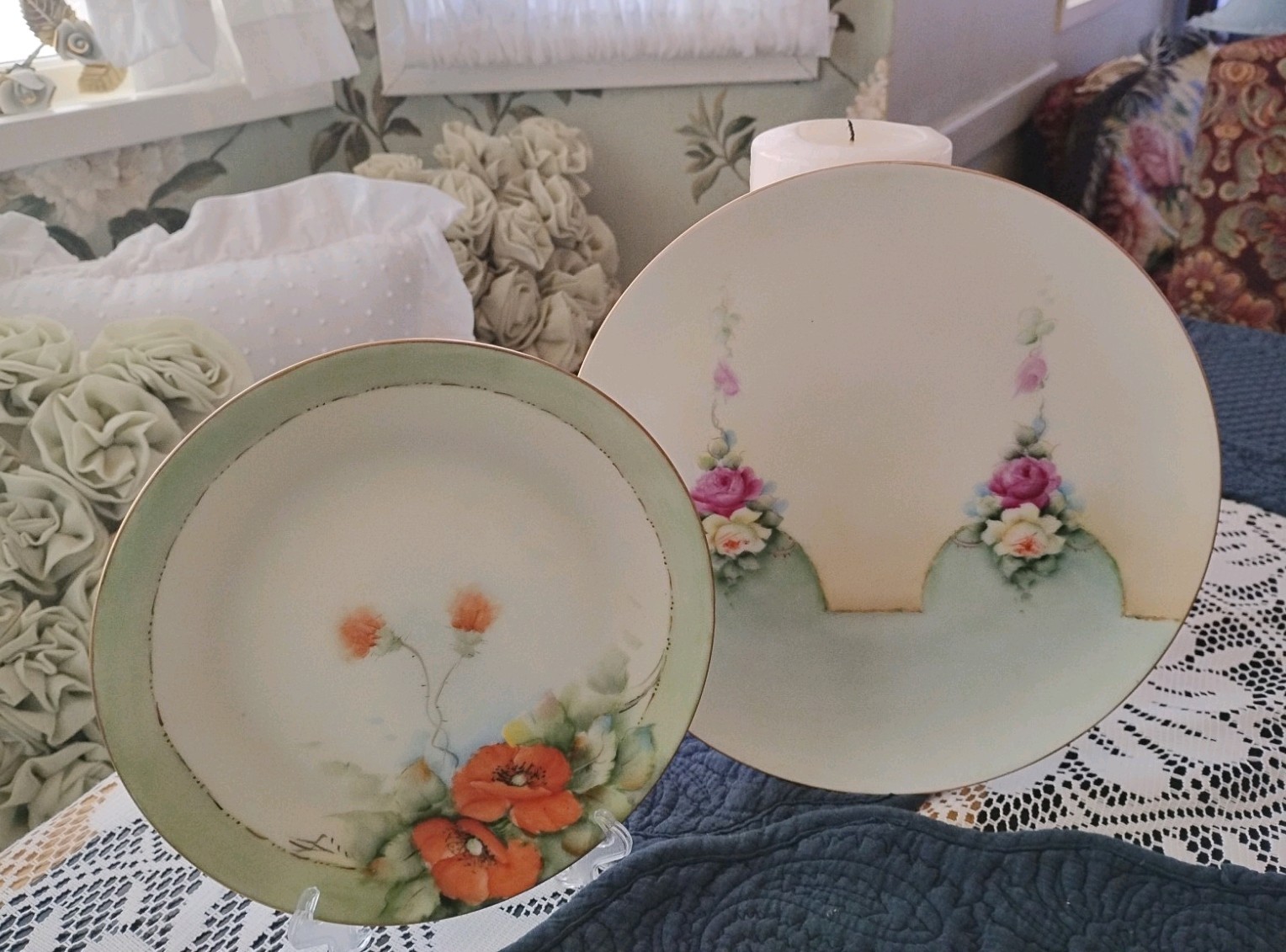 Vintage Bavarian Porcelain Plates Artist Maude Kelley Hand Painted Set of 2 AA 2