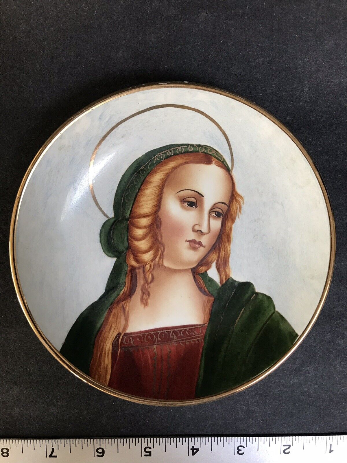 Old Vintage Hand Painted Italy Vergin Mary Vergine Perugino Wall Plaque Picture