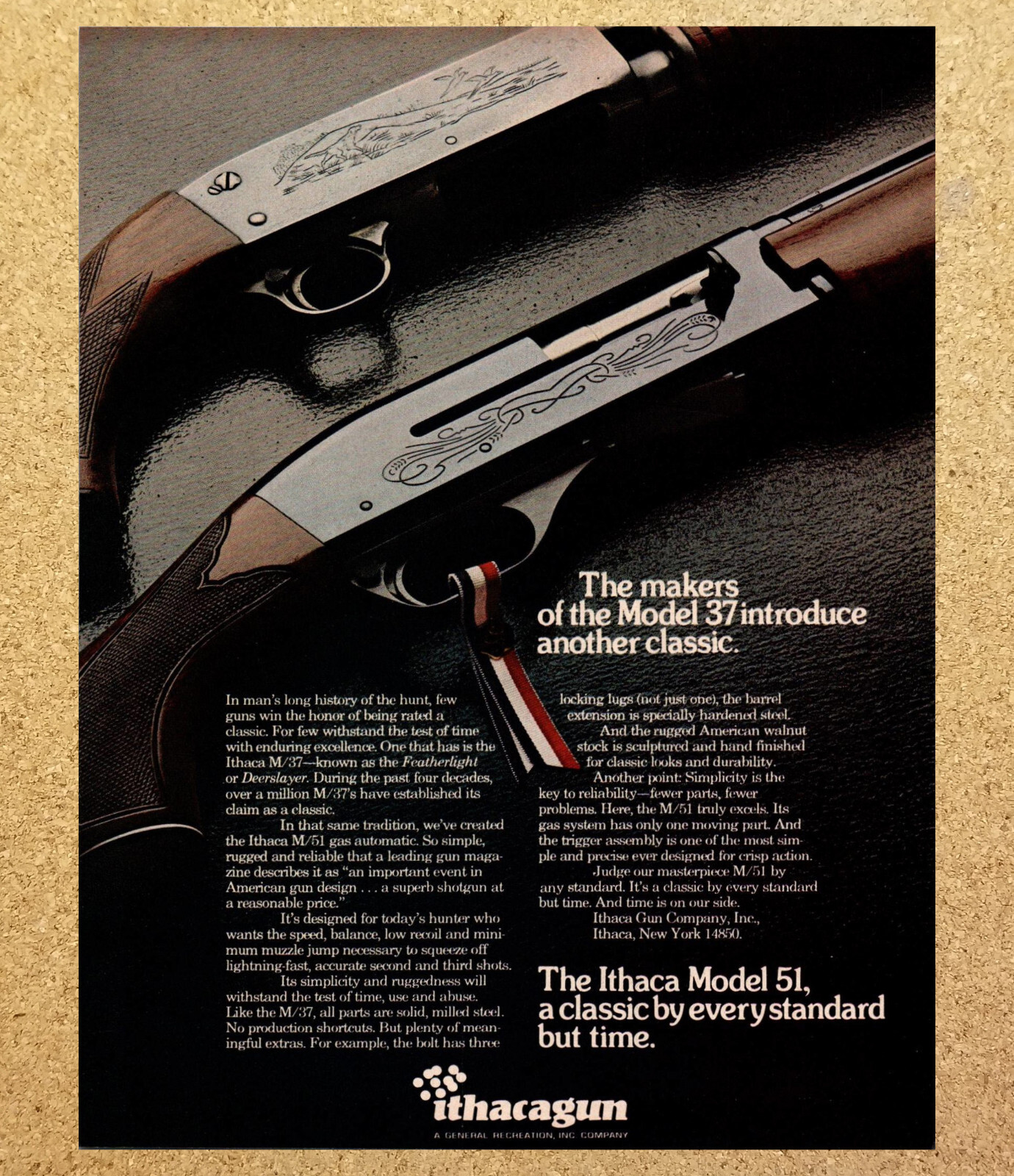 Ithaca Model 51 Shotgun Featherlight Deerslayer - Magazine Print Ads Poster 1972