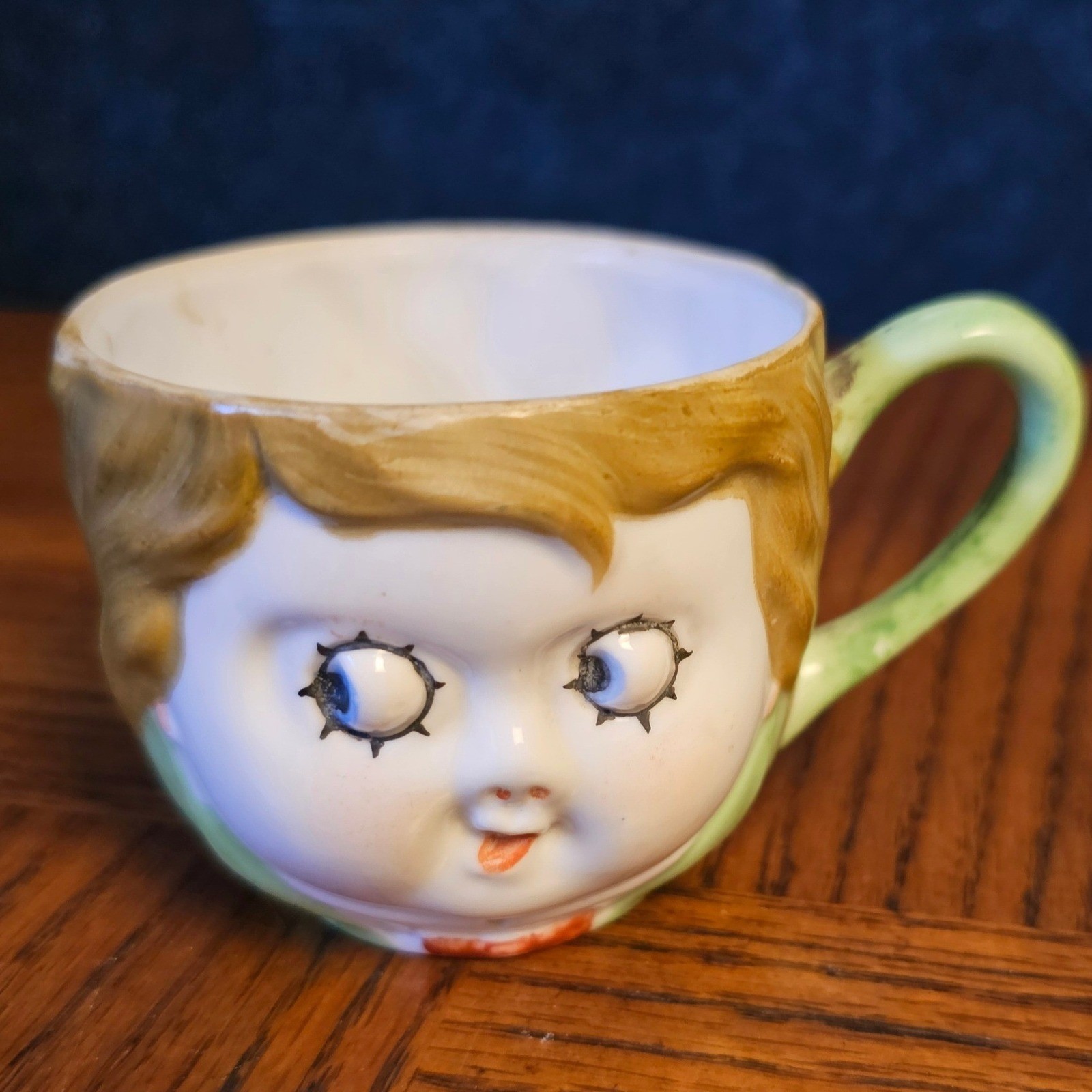 Vintage Hand Painted Cupie Nippon Figural Face Cup Character Japanese Porcelain