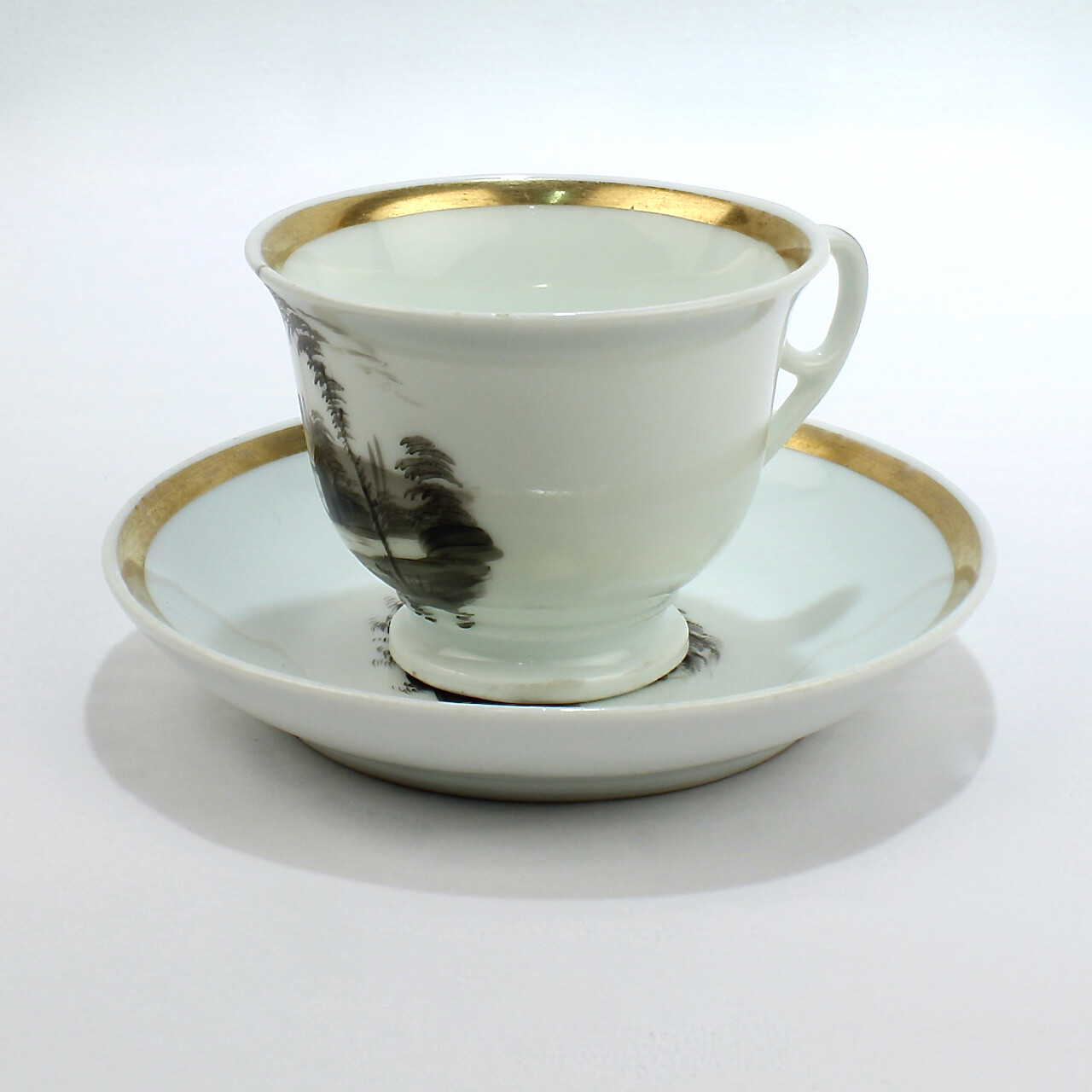 Antique Tucker & Hemphill Porcelain en Grisaille Cup & Saucer - Philadelphia.