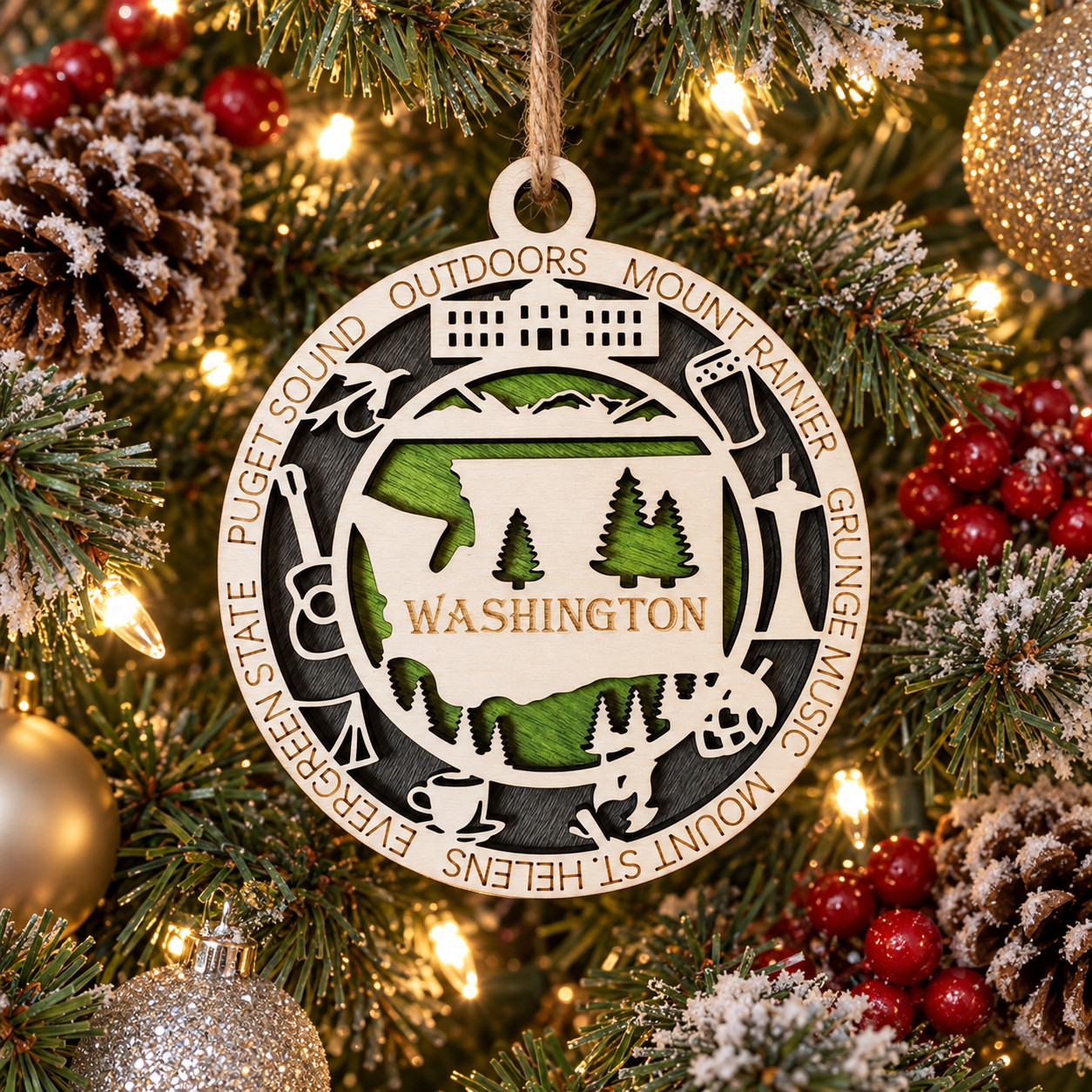 Washington State Christmas Ornament 4.5\