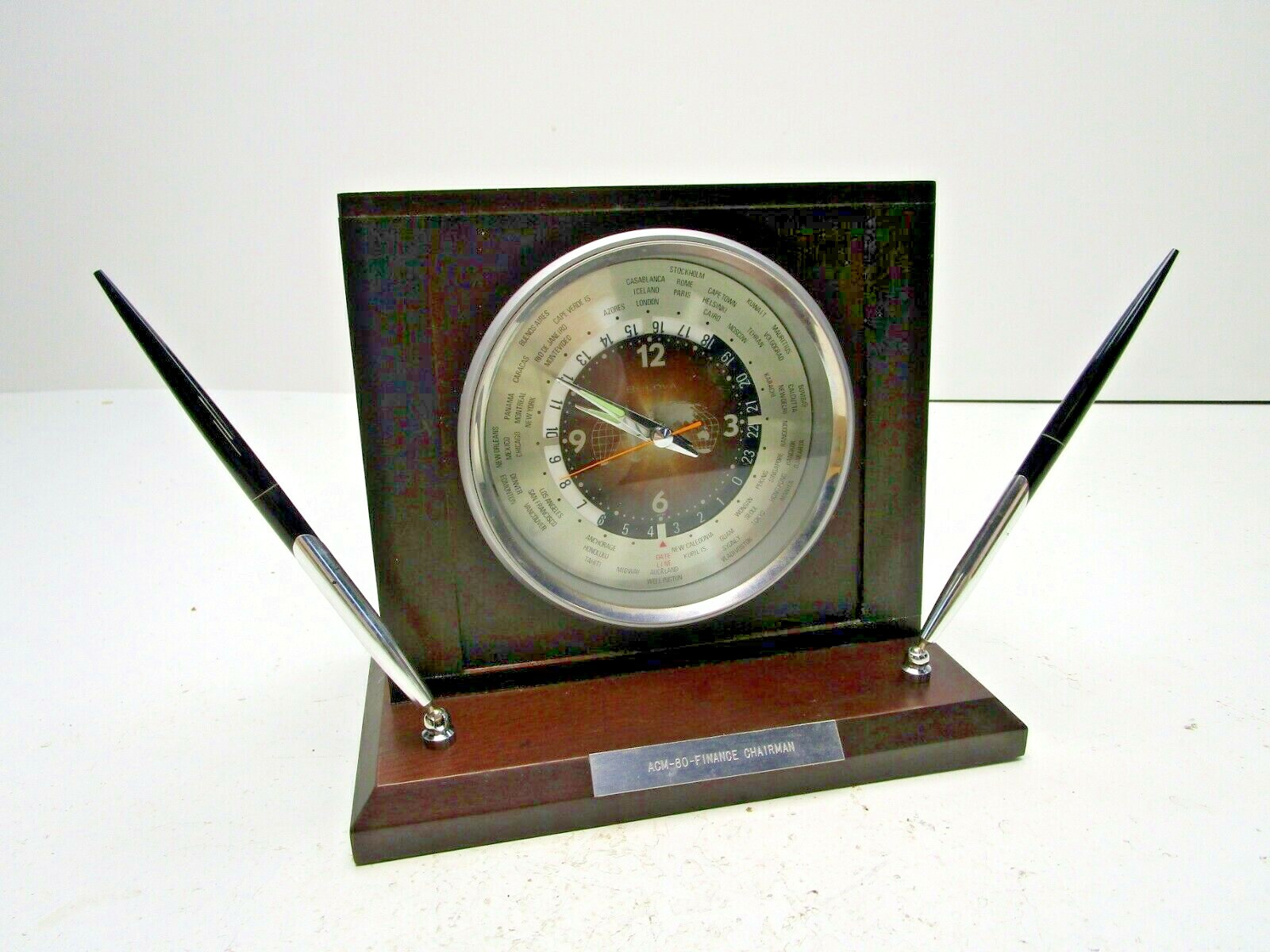 Bulova B-7231 Executive World Clock and Pen Holder, original packaging, Pristine