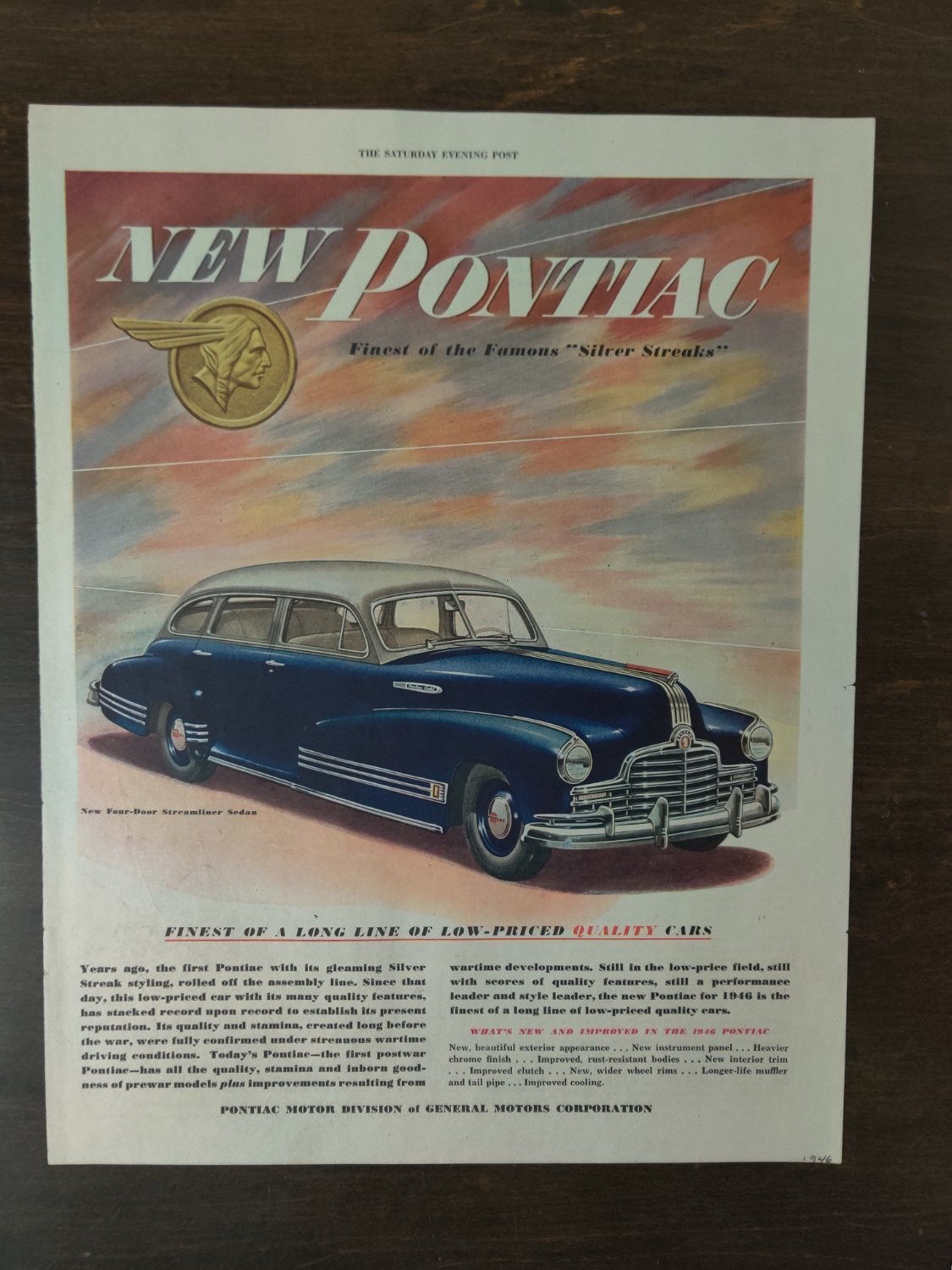 Pontiac Streamliner Sedan Magazine Print Advertisement 1946