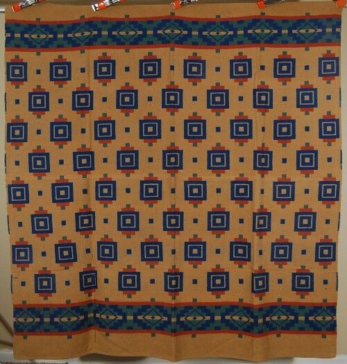 GORGEOUS Vintage 30\'s Esmond Mills Camp Blanket ~NICE COLORS & INDIAN DESIGN