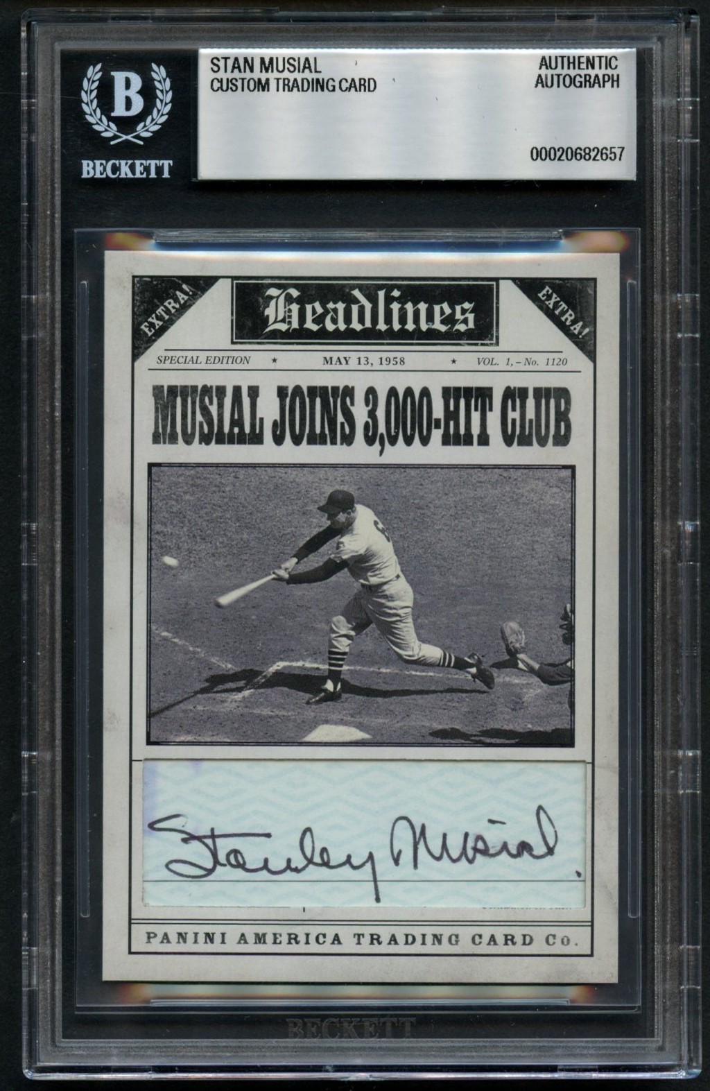 Stan Musial signed autograph Custom Cut 3000 Hit Club Card BAS Slabbed