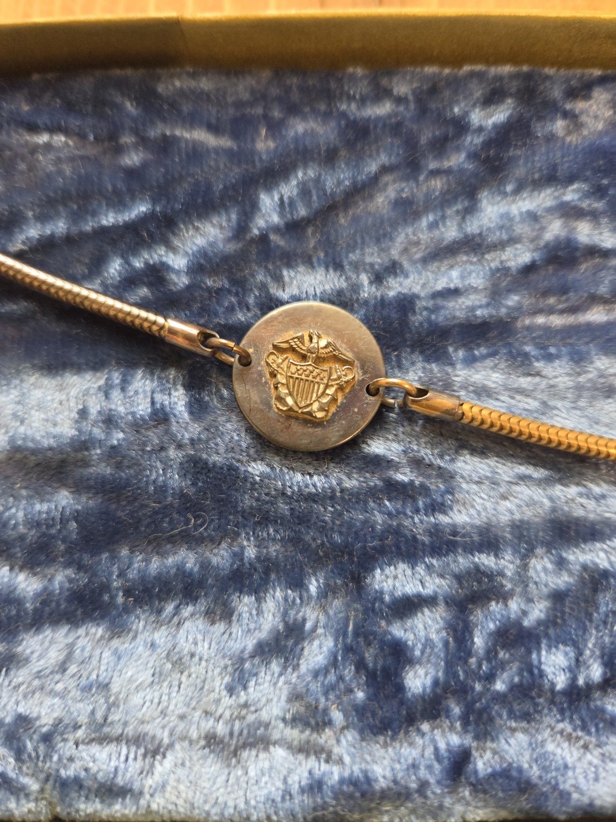 Vintage WWII Korean War USN Sweetheart Bracelet Snake Chain US Navy Box Note