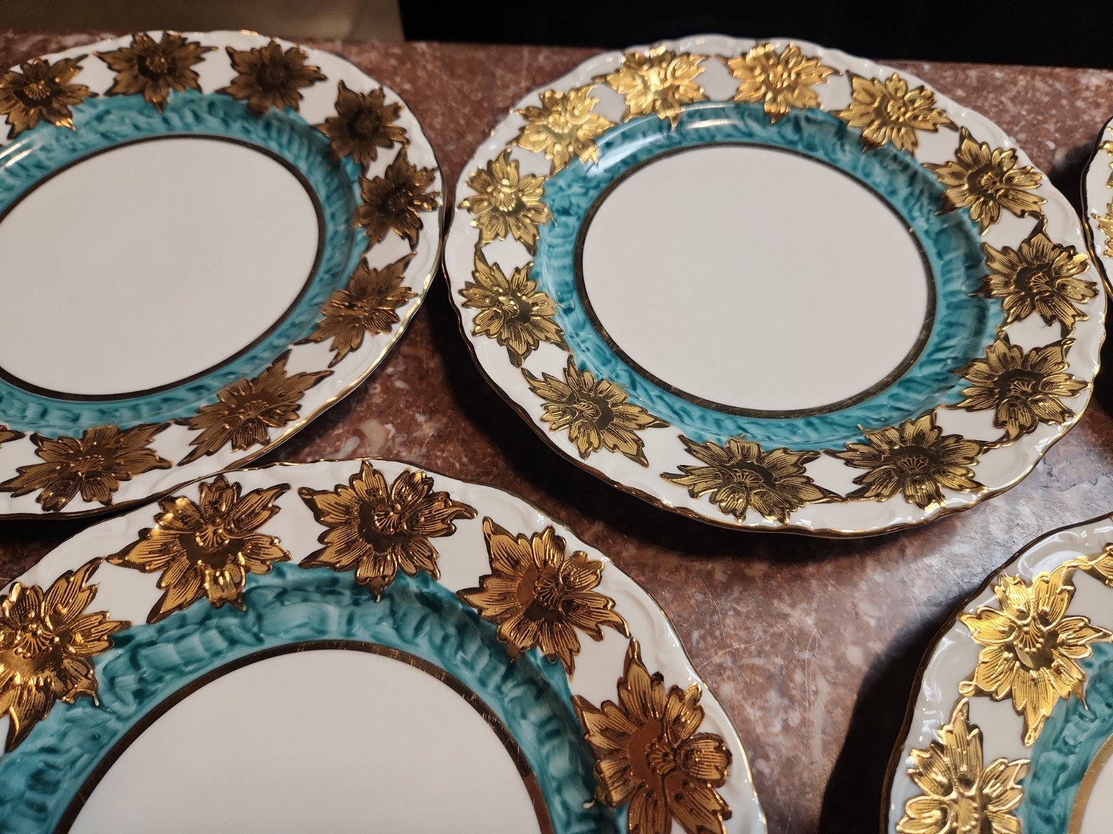 Vintage Waldershof Handmalerei Porcelain 22K Gold And Turquoise China