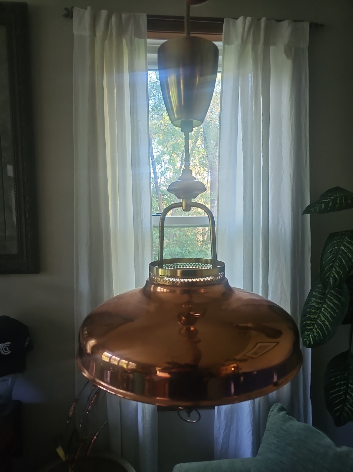 VTG 1950s-60s Progress Lighting Copper Pendant Light Pierced Brass Gallery MCM
