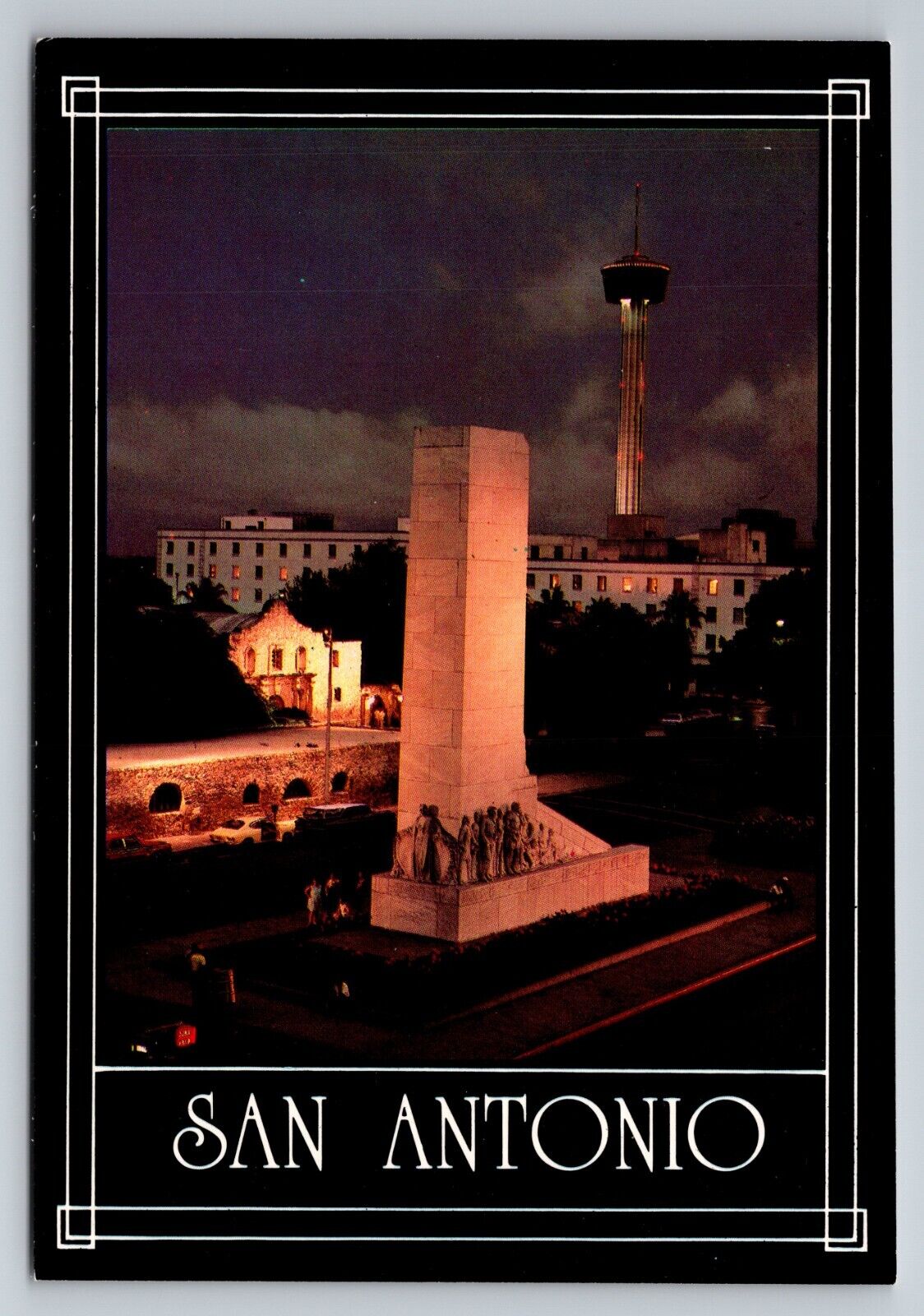 Alamo Plaza Downtown San Antonio Texas Vintage Unposted Postcard At Night