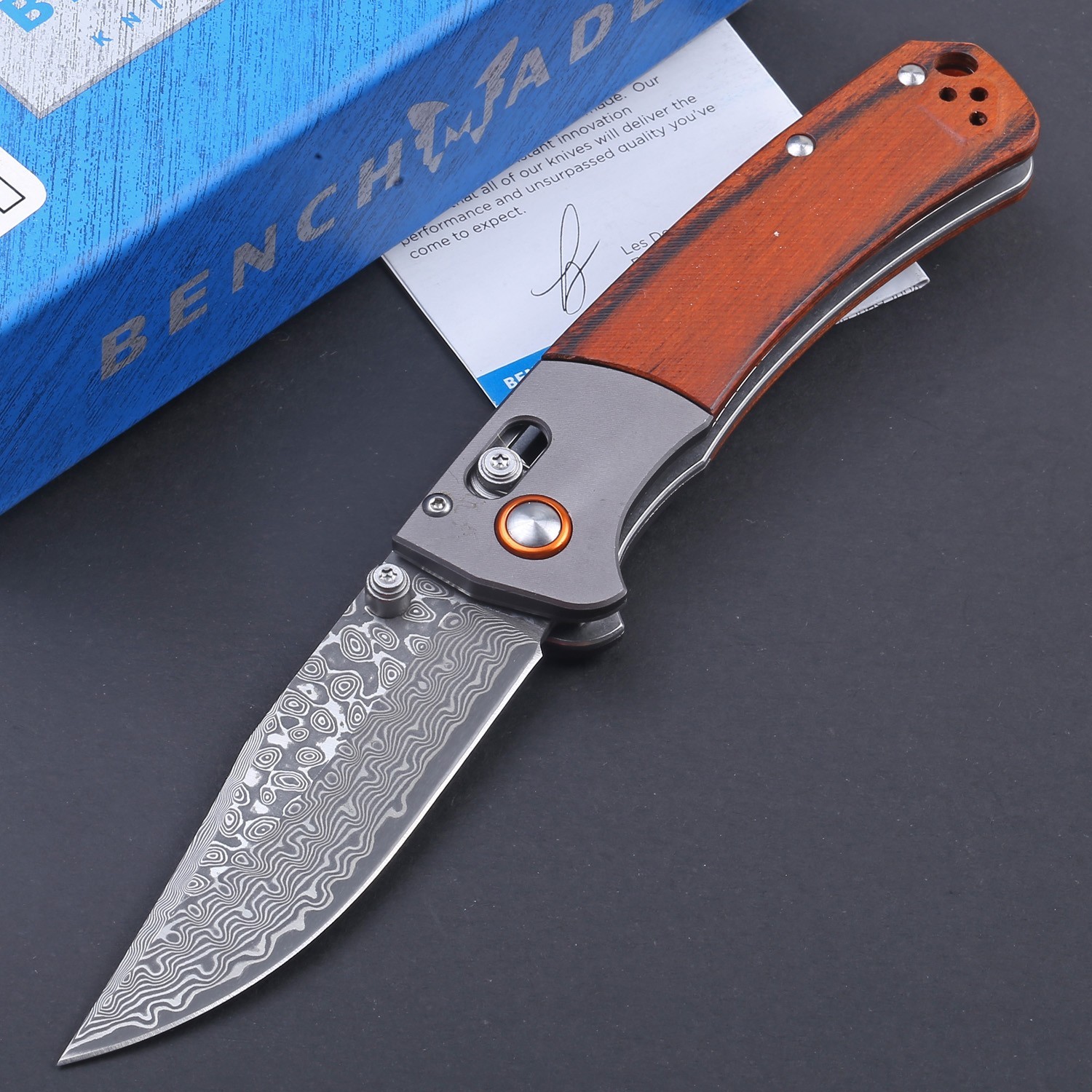 Quality Wood Handle Axis Lock Outdoor Tactical Pocket Knife Damascus Blade New