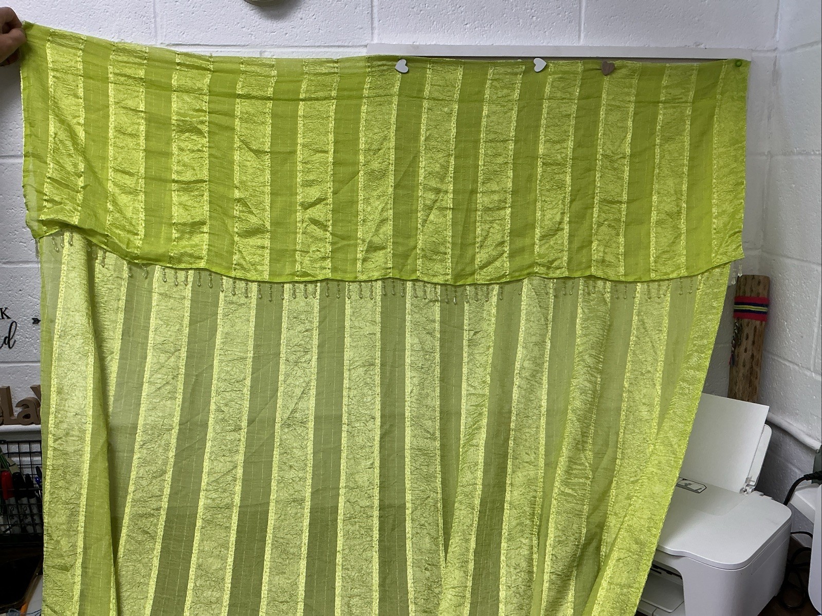 Lime Green Sheer 2 Large Panels Great Condition With Beads 85”