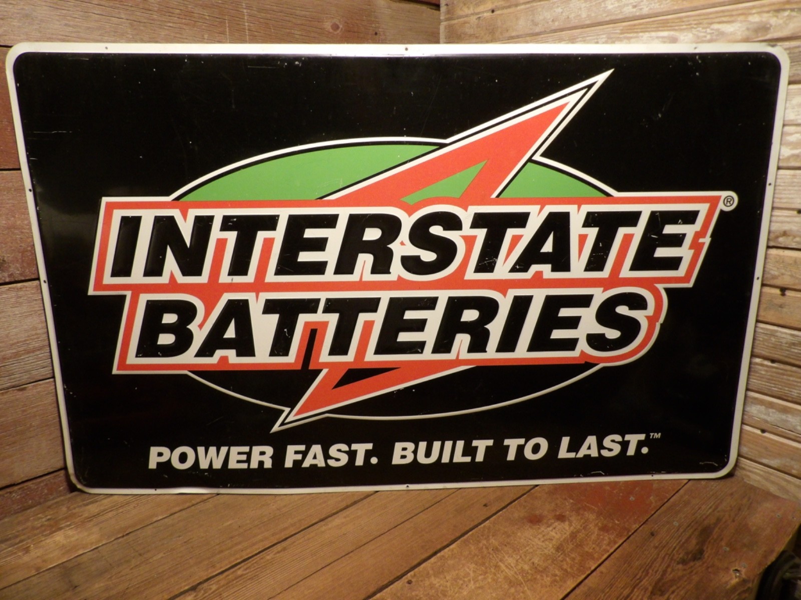 Vintage Aluminum Embossed Interstate Batteries Sign 48