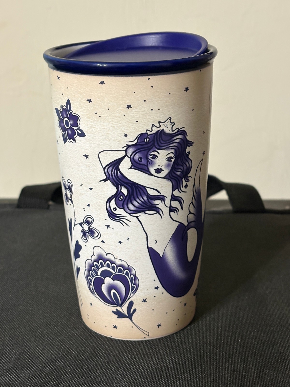 Starbucks 2016 Blue Mermaid Siren Sailor Tattoo Ceramic Travel 12oz Tumbler Lid